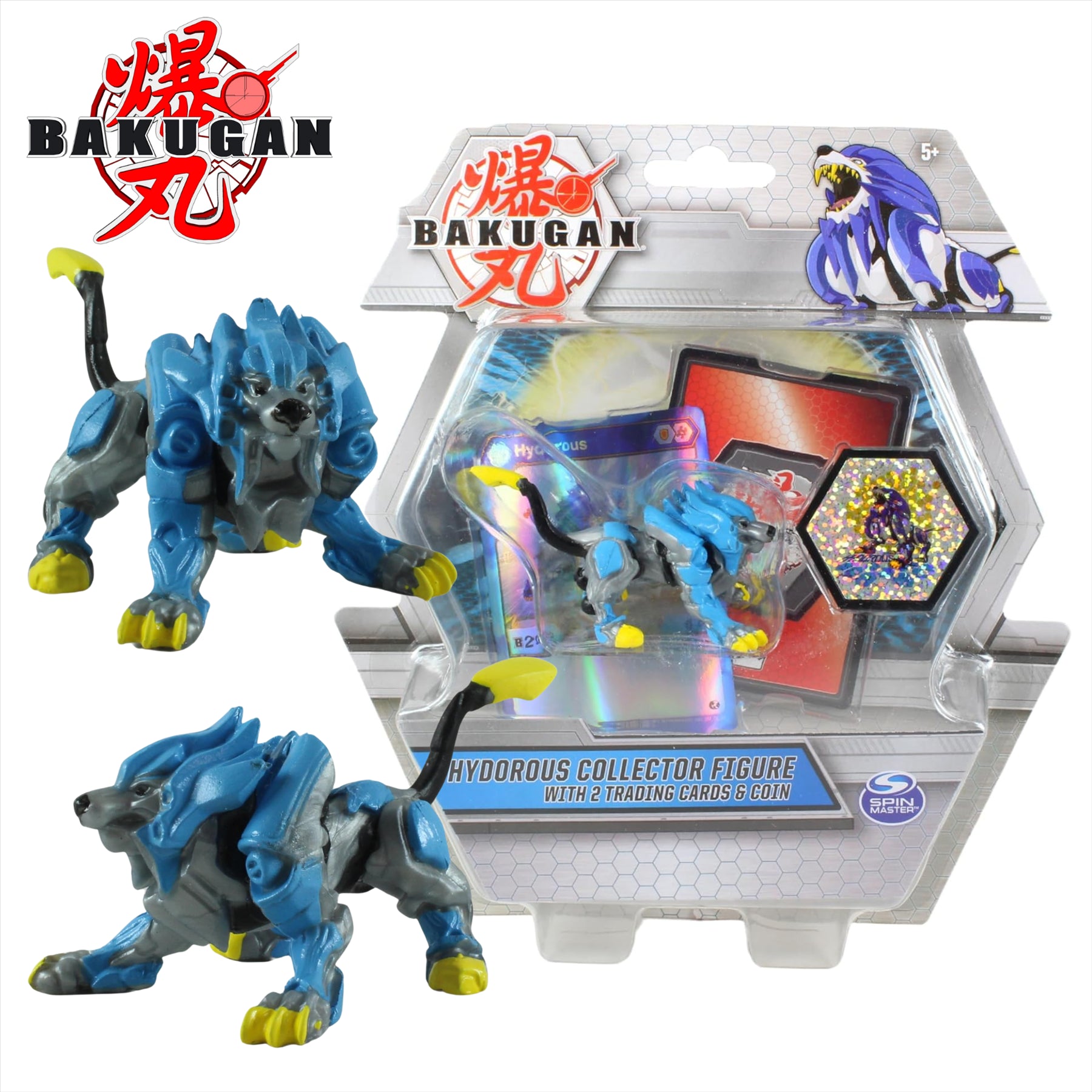 BAKUGAN Collector Figures With 2 Trading Cards & Collectors Coin - Hydorous Dark Blue - Toptoys2u