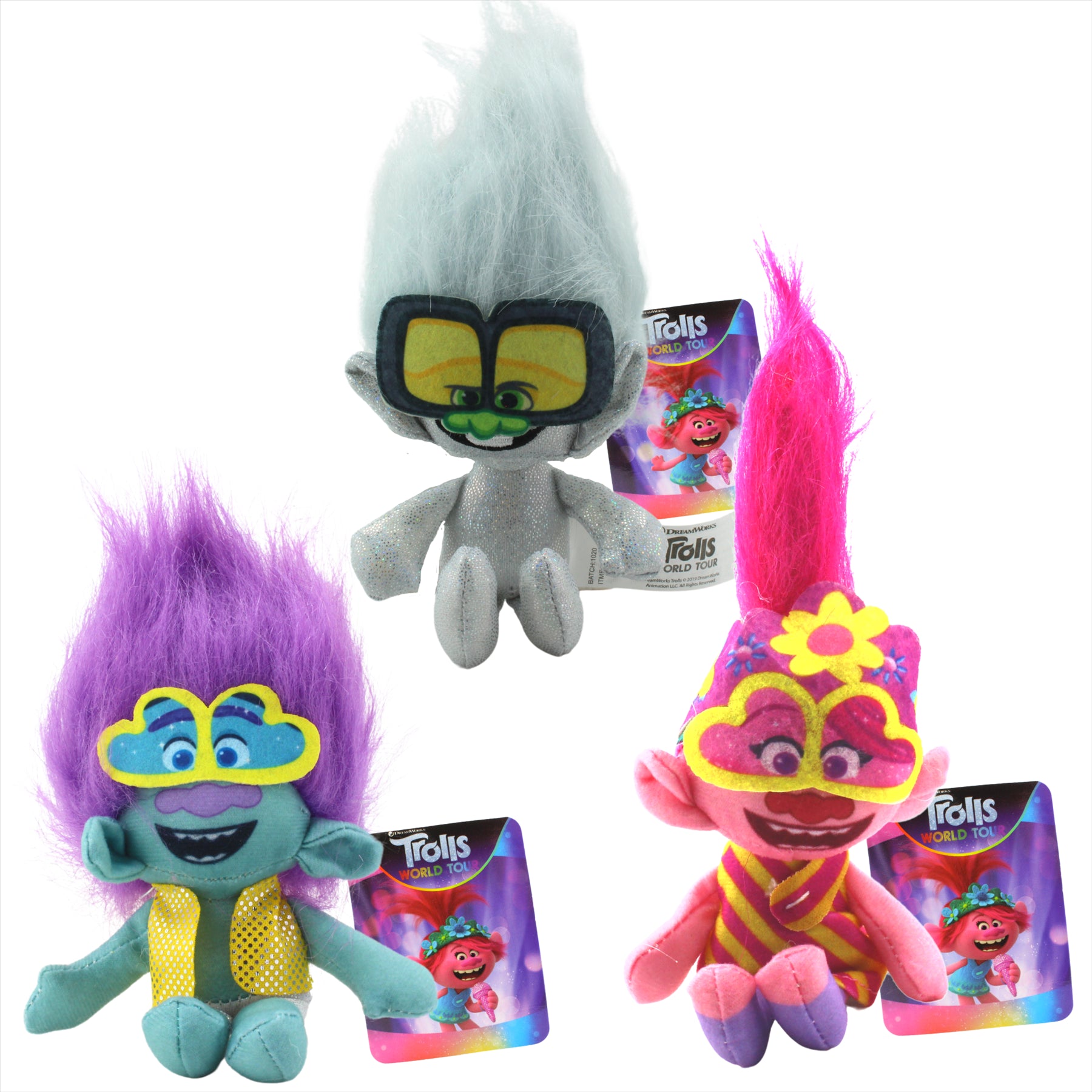 Trolls World Tour 6" Super Soft Plush Toy Set - Tiny Diamond, Branch, and Poppy - Toptoys2u