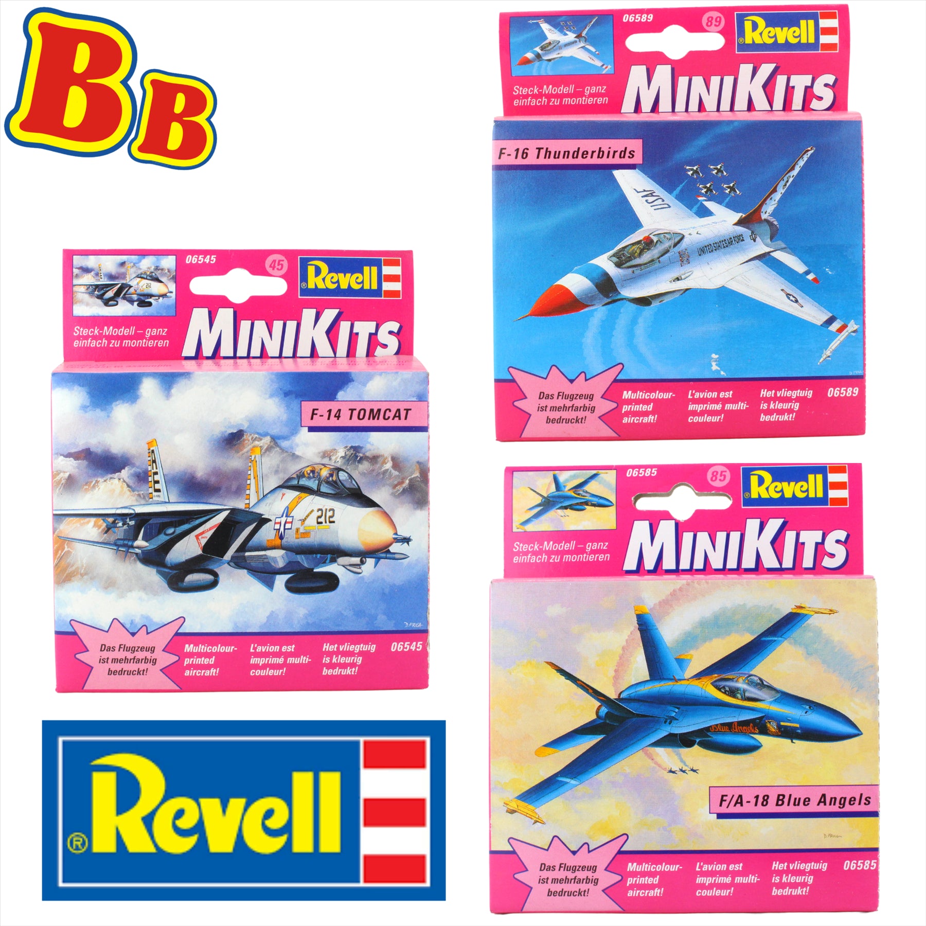 Revell MiniKits Model Plane Buildable Sets Pre Painted - Made in 2000 - F-16 Thunderbirds, F-14 Tomcat & F/A-18 Blue Angels - Set 8 - Pack of 3 - Toptoys2u