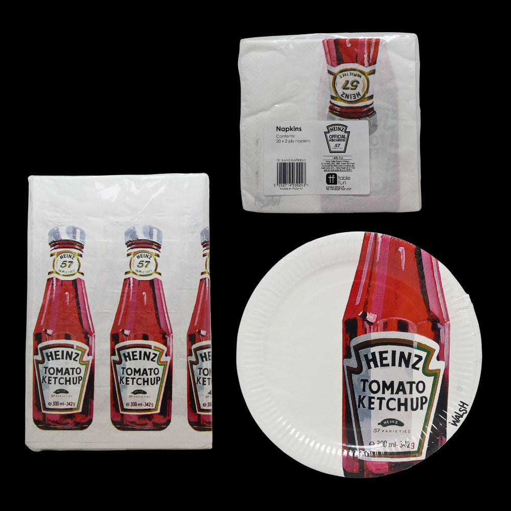 Official Heinz 8x Paper Plates, Tablecloth & 20x Napkins - 3 Pack - Toptoys2u