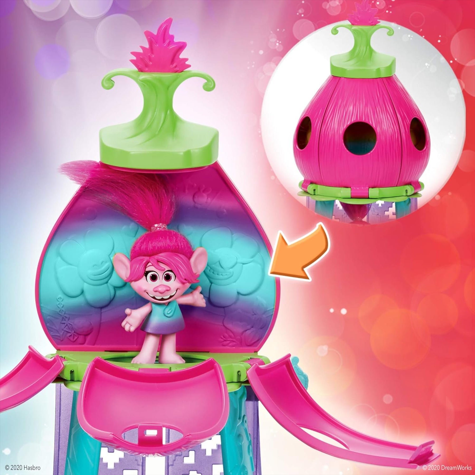 Trolls World Tour Blooming Pod Stage Musical Toy Playset with Poppy Figure - Plays 3 Different Songs - Toptoys2u