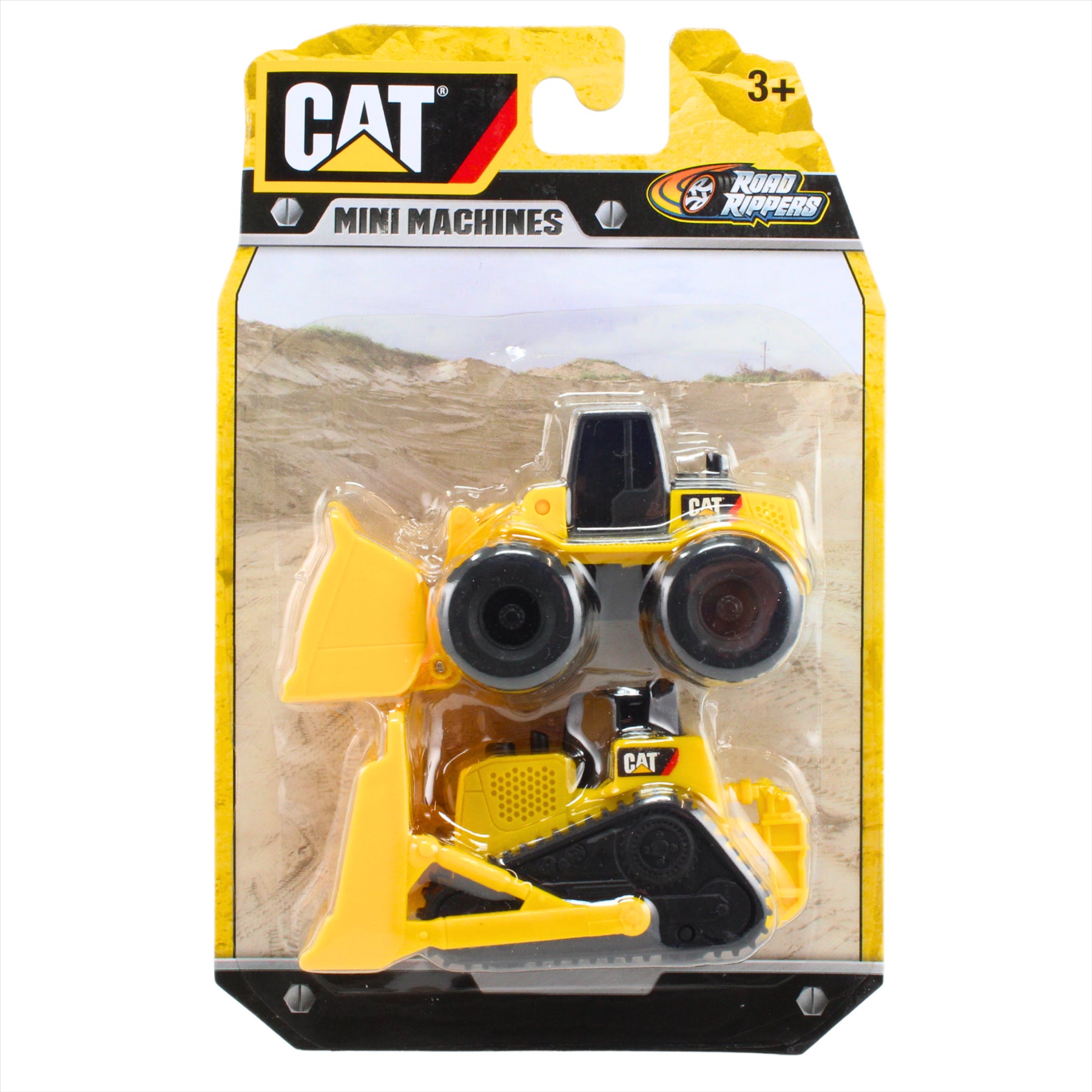 Road Rippers CAT Mini Machines Collectible Miniature Construction Vehicle Toys - 2x Twin Packs - Dump Truck, Bulldozer, and 2x Wheel Loaders - Toptoys2u