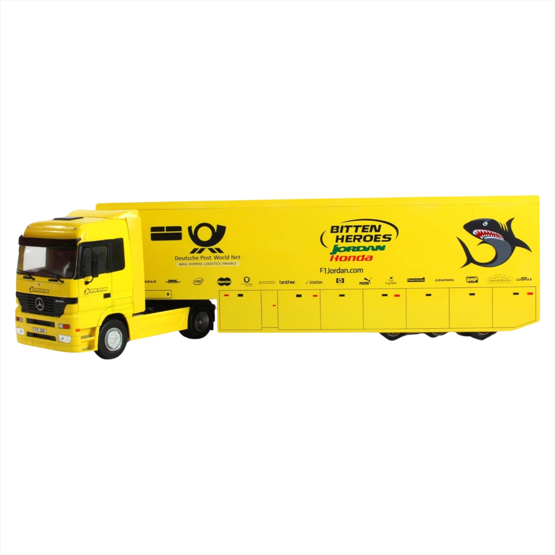 F1 Formula 1 - Centauria 1:43 Scale Large Diecast Articulated HGV Lorry & Trailer - Jordan Mercedes Actros Official Team Transport - 36cm in Length - Toptoys2u