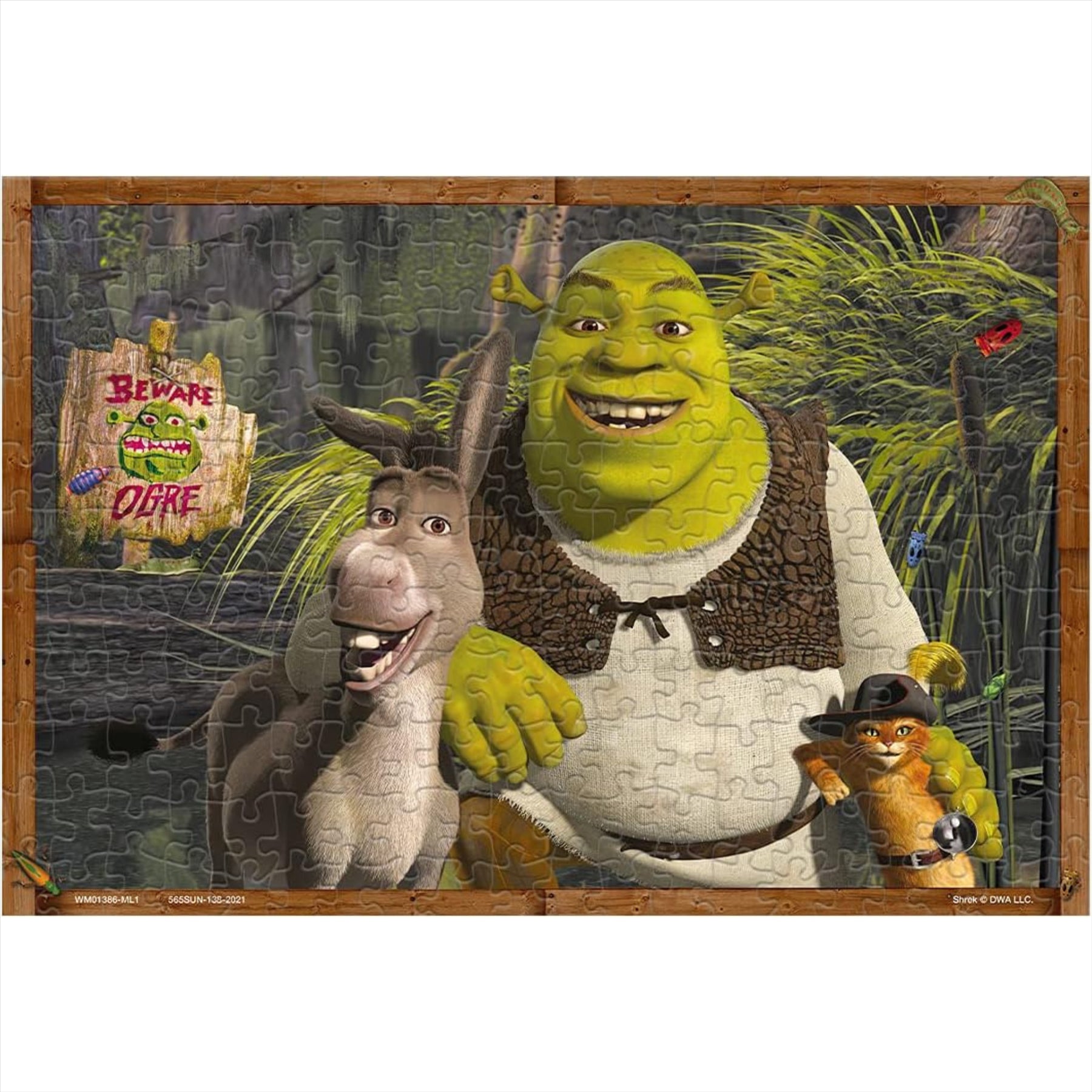 Shrek 500 Piece Jigsaw Puzzle Game Shrek, Donkey & Puss in Boots Out At The Swamps - Toptoys2u