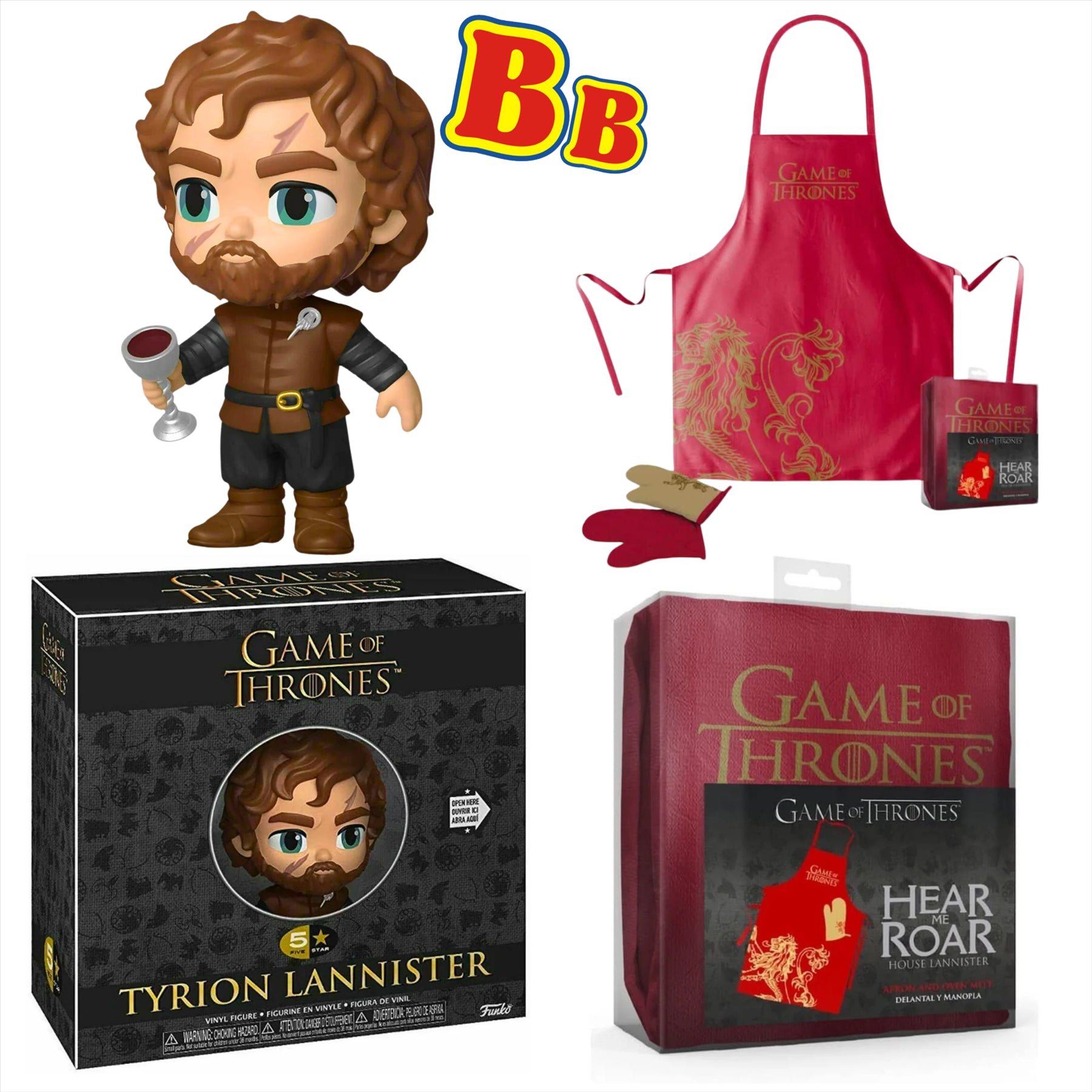 Game of Thrones Funko 5-Star Tyrion Lannister 8cm Figure with Goblet Accessory and Lannister Apron with Oven Mitt - 2-Piece Gift Bundle - Toptoys2u