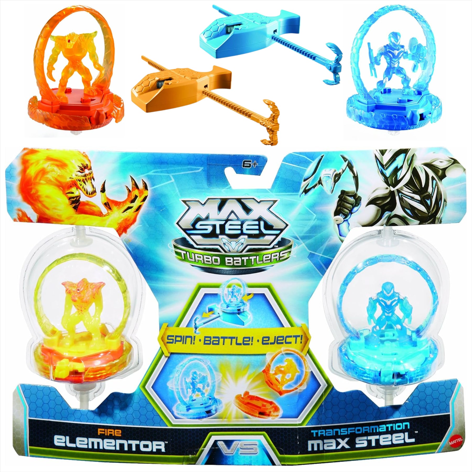 Max Steel Turbo Battlers Toy Figures - Fire Elementor and Transformation Max Steel - Twin Pack - Toptoys2u