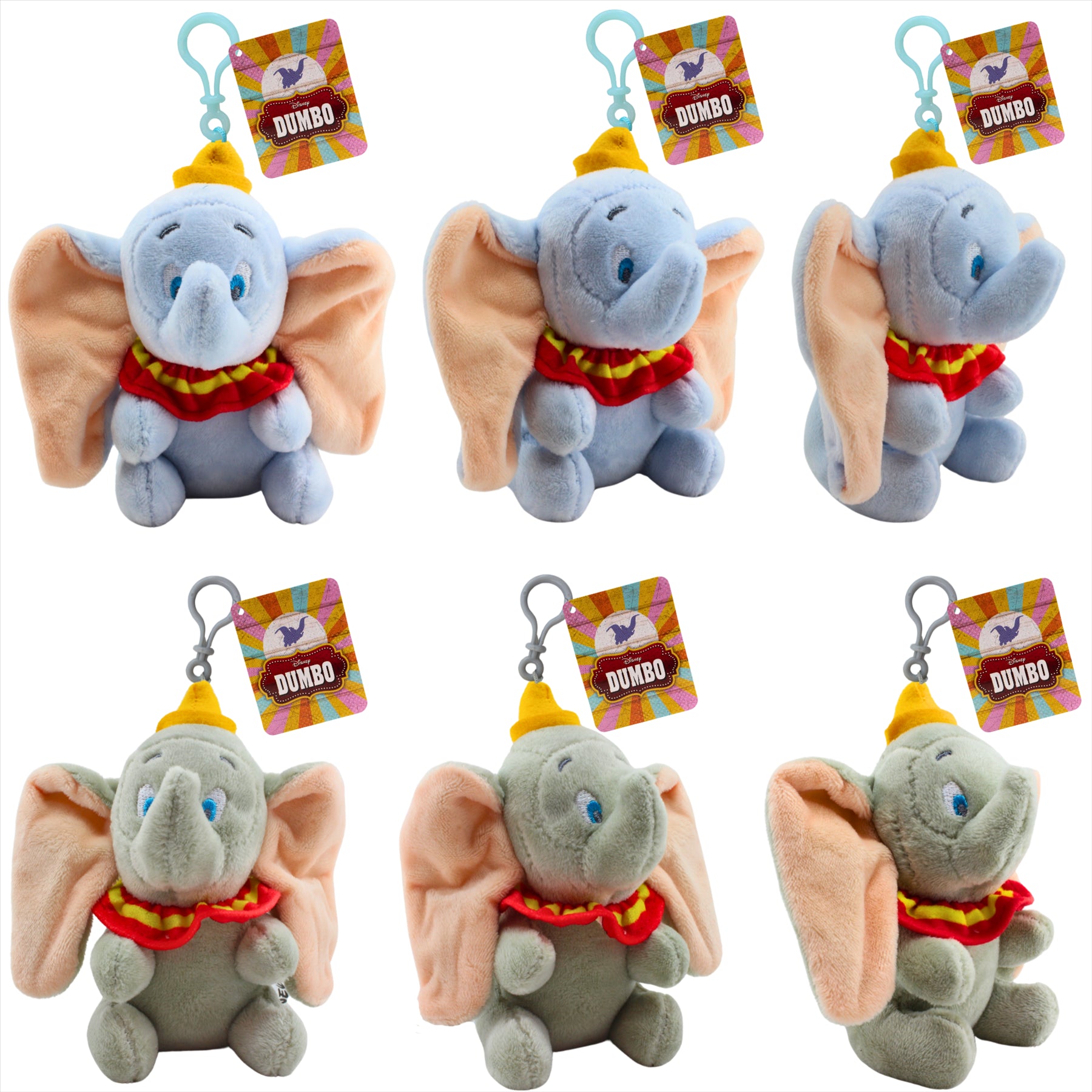 Disney Super Soft Blue and Grey Dumbo 11cm Plush Toy Bag Clips - Twin Pack - Toptoys2u