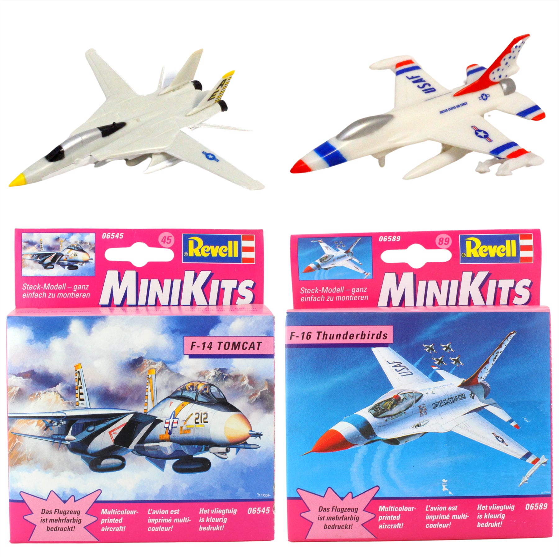 Revell MiniKits Model Plane Buildable Sets Pre Painted - Made in 2000 - F-14 Tomcat & F-16 Thunderbirds - Set 9 - Twin Pack - Toptoys2u