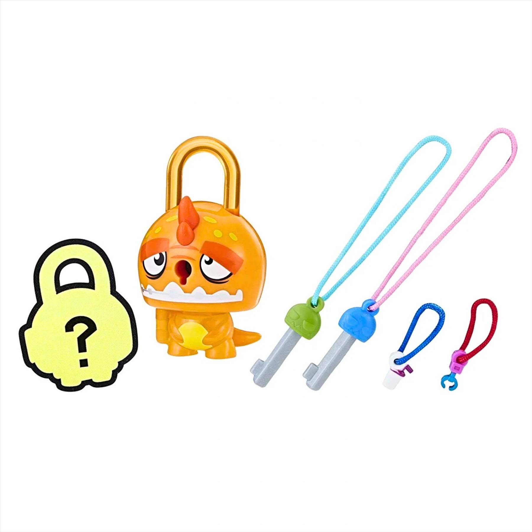 Lock Stars Series 1 Blue Horned Monster, Gross Brain, Orange Dinosaur, and Purple Cat Collectible Miniature 7cm Toy Figure Lock-On Clips with Accessories - Pack of 4 - Toptoys2u