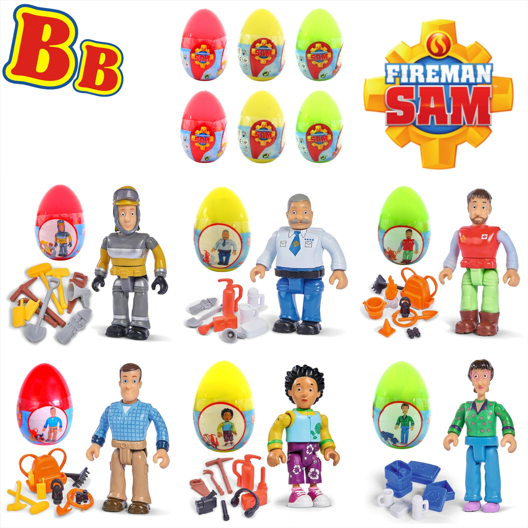 Fireman Sam Articulated Figure Capsule Characters 6-Pack - All 6 Characters - Toptoys2u