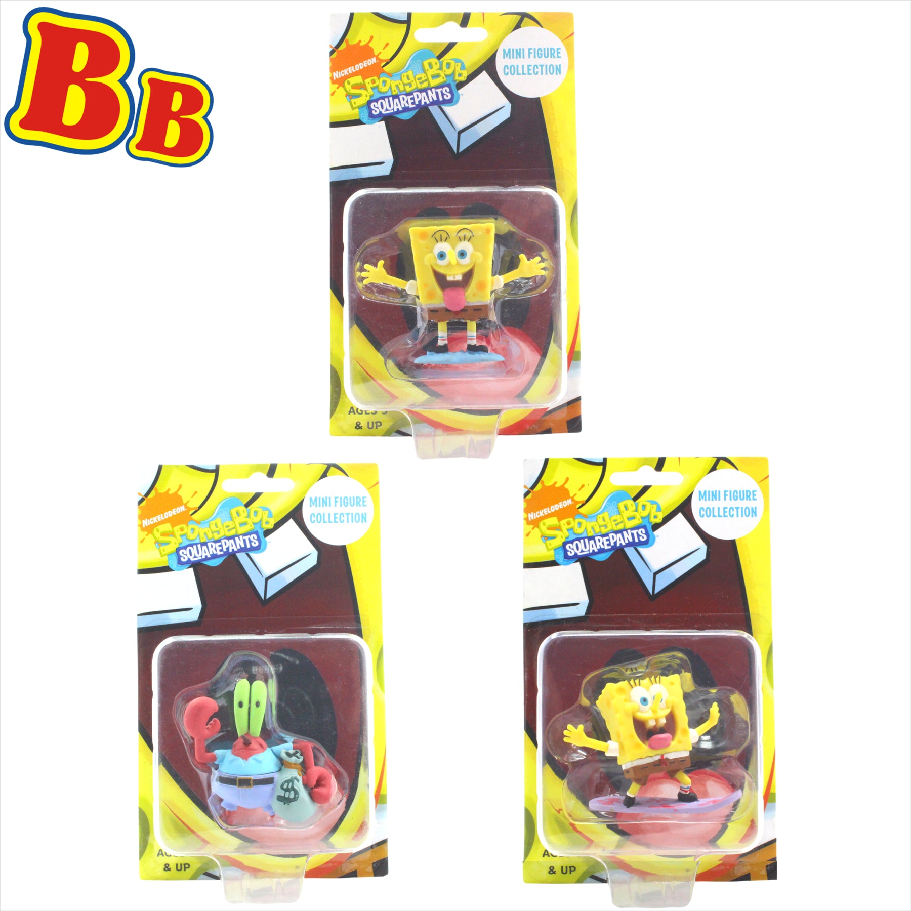 Spongebob Squarepants - Spongebob, Mr Krabs & Spongebob on Surfboard 2" 5cm Collectible Toy Figures - Pack of 3 - Toptoys2u