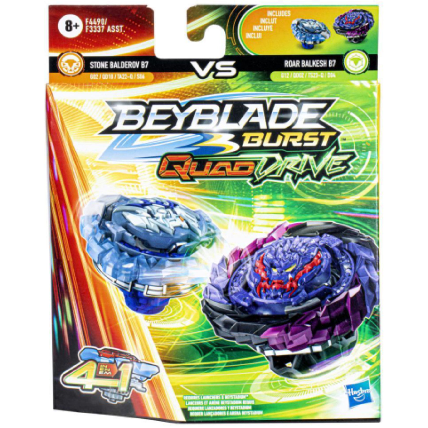 Beyblade Burst Speedstorm & Quad Drive - Evo Helios Blazebringer, Jormuntor J6, Stone Balderov B7, Roar Balkesh B7 - Twin Pack - Toptoys2u