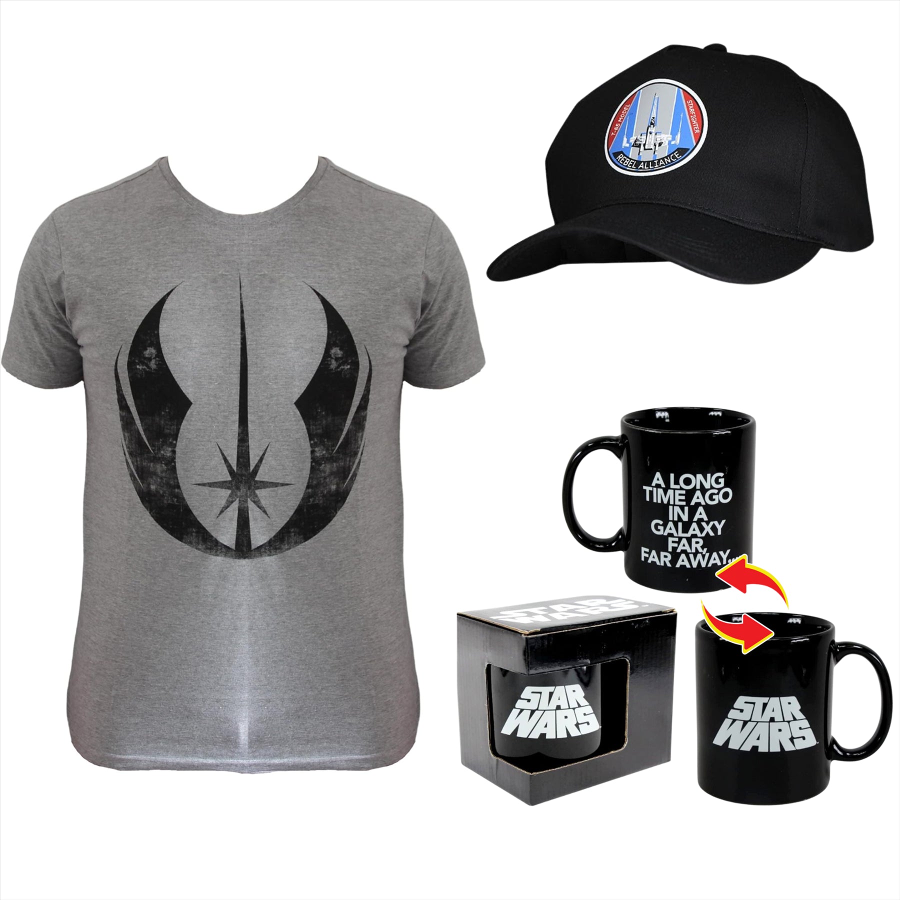 Star Wars Gift Set - Jedi Order T-Shirt (2XL), Rebel Alliance Baseball Cap, Far Far Away 350ml Ceramic Mug - Toptoys2u