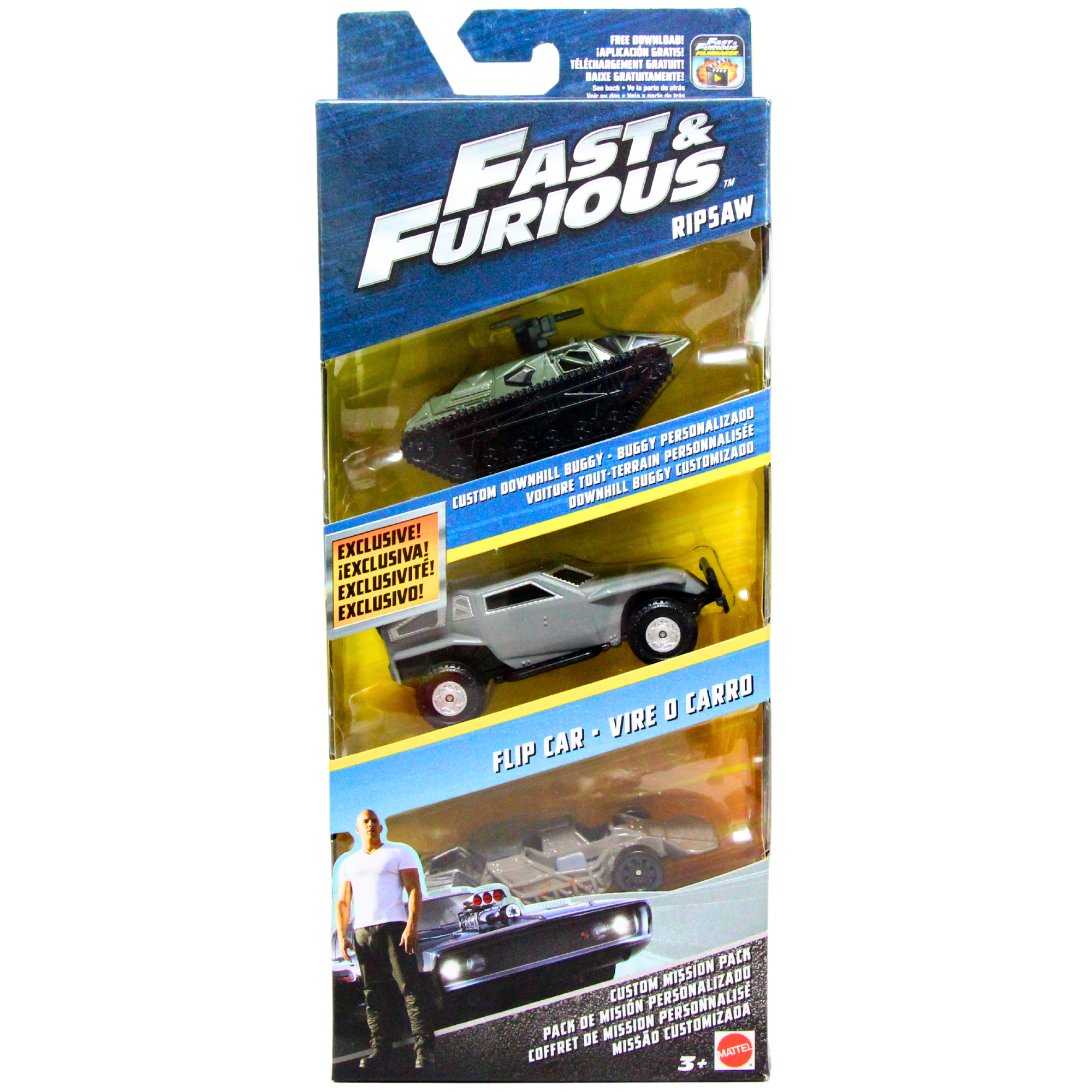 Fast and Furious Movie Custom Mission Pack Diecast 8cm Collectible Toy Model Vehicles - Ripsaw, Custom Downhill Buggy, & Flip Car - Pack of 3 - Toptoys2u