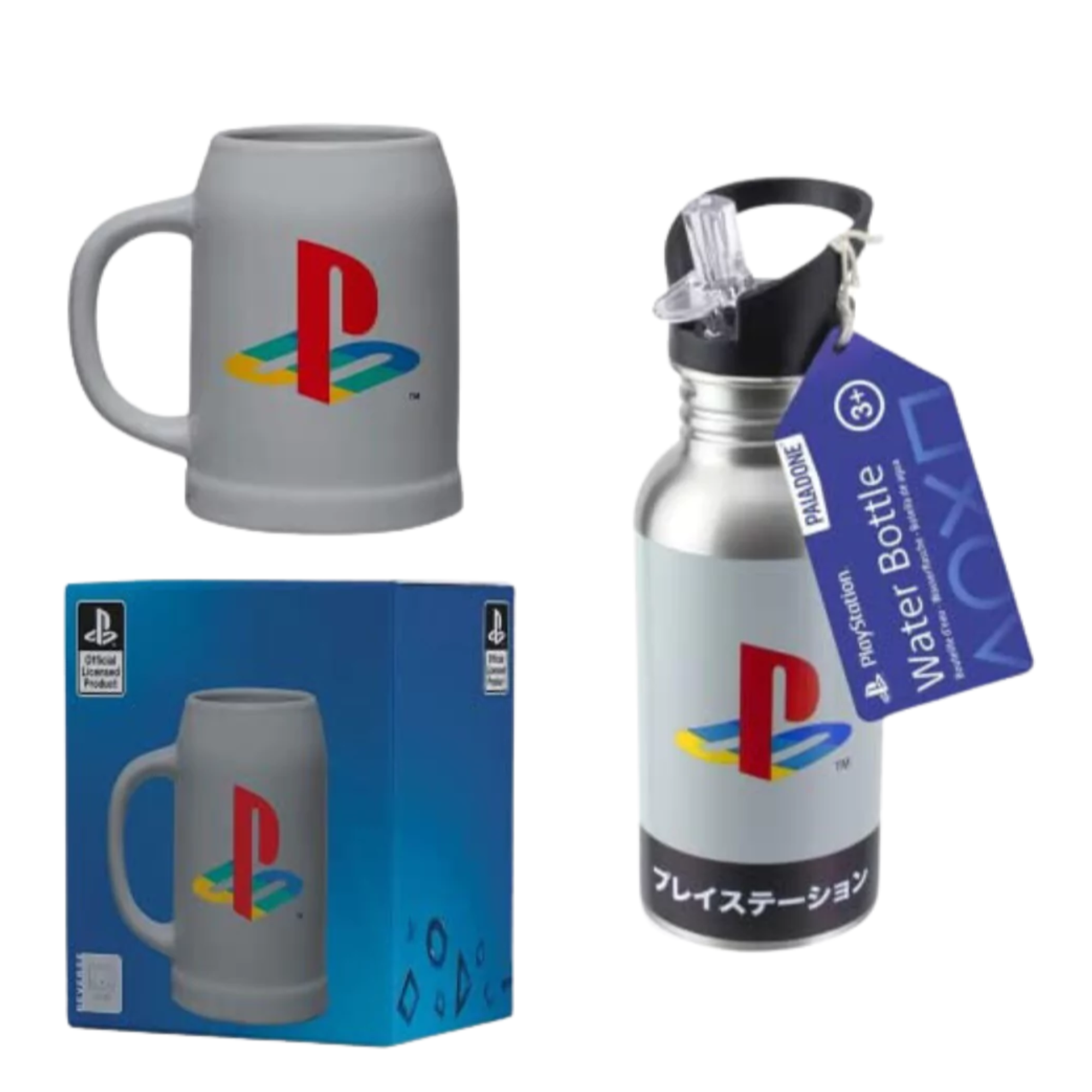 Playstation Classic Logo Design Gift Set - Ceramic Stein & Water Bottle - Toptoys2u