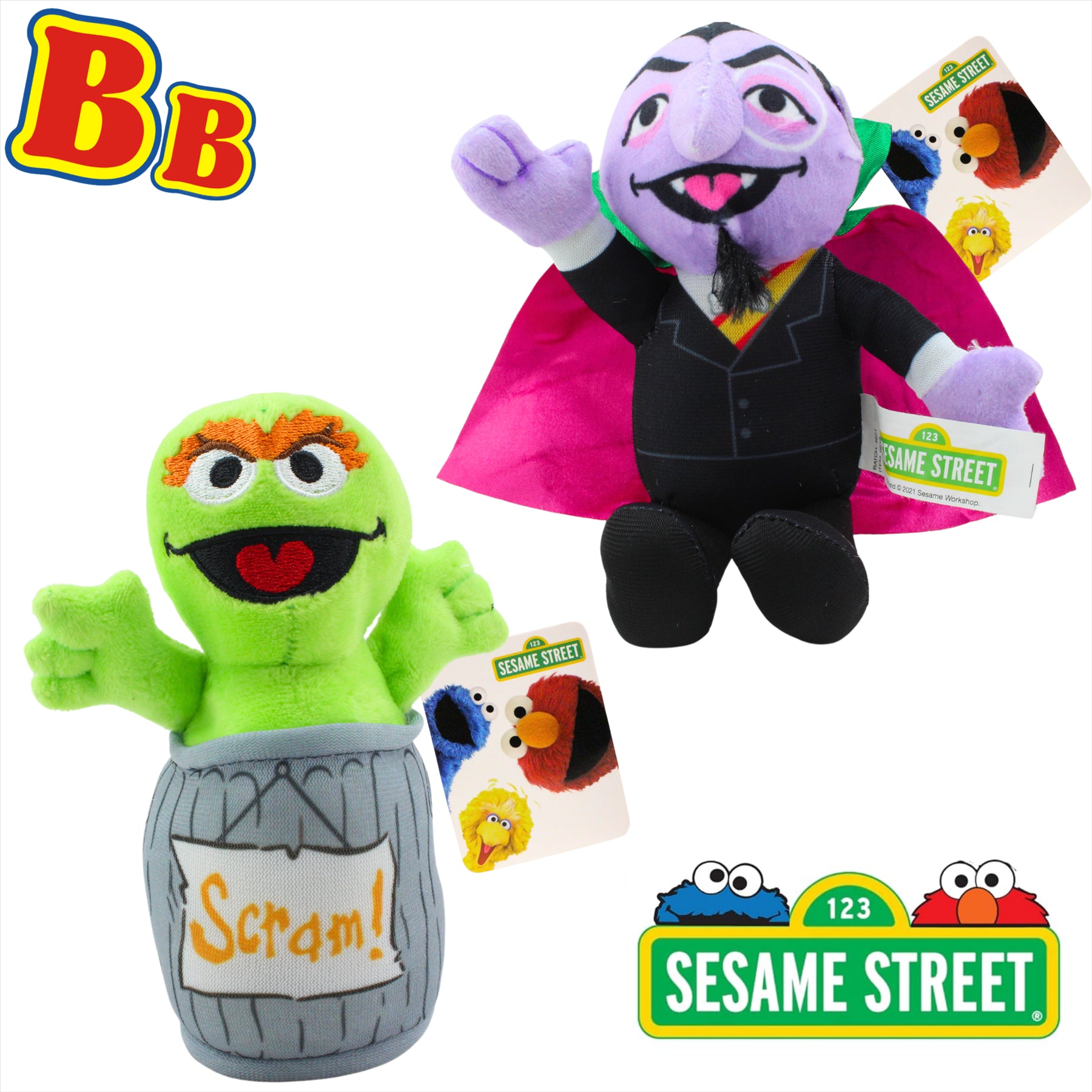 Sesame Street - Count 7" and Oscar 6" Super Soft Plush Toys - Twin Pack - Toptoys2u