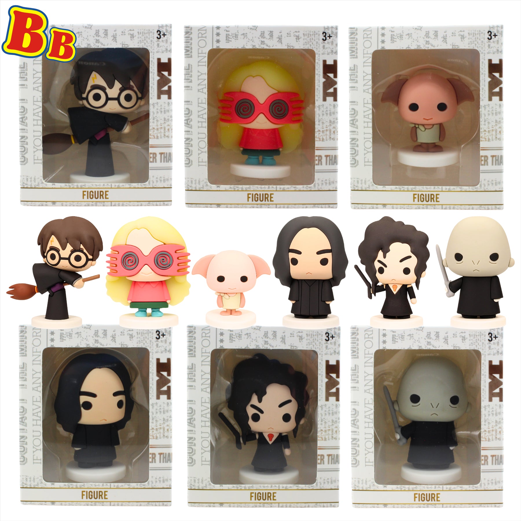 Harry Potter 6cm Miniature Toy Figure Bundle - 6 Figures Included - Harry Potter, Luna Lovegood, Dobby, Snape, Bellatrix Lestrange, and Voldemort - Toptoys2u