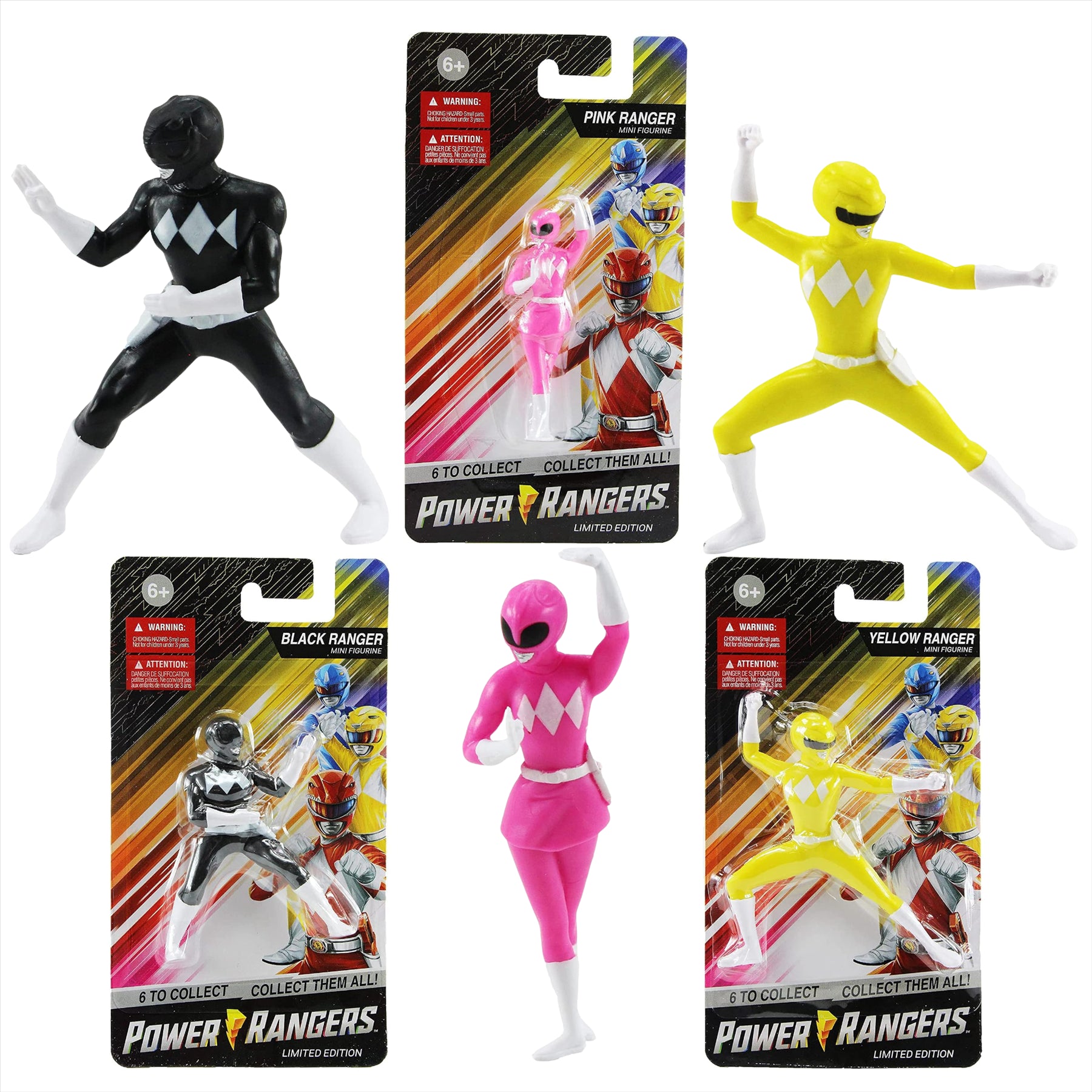 Power Rangers Limited Edition 2.5" Mini Action Figures - Black, Pink, and Yellow Rangers - Set of 3 - Toptoys2u