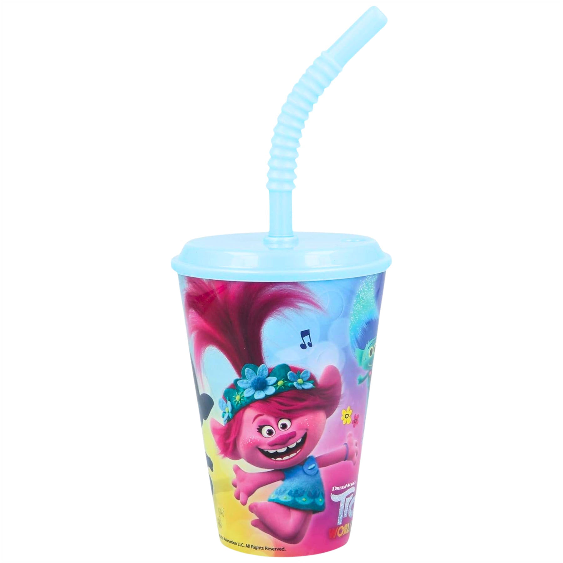 Trolls World Tour Plastic Cup with Straw - 430ml Drinking Cup Tumbler with Lid