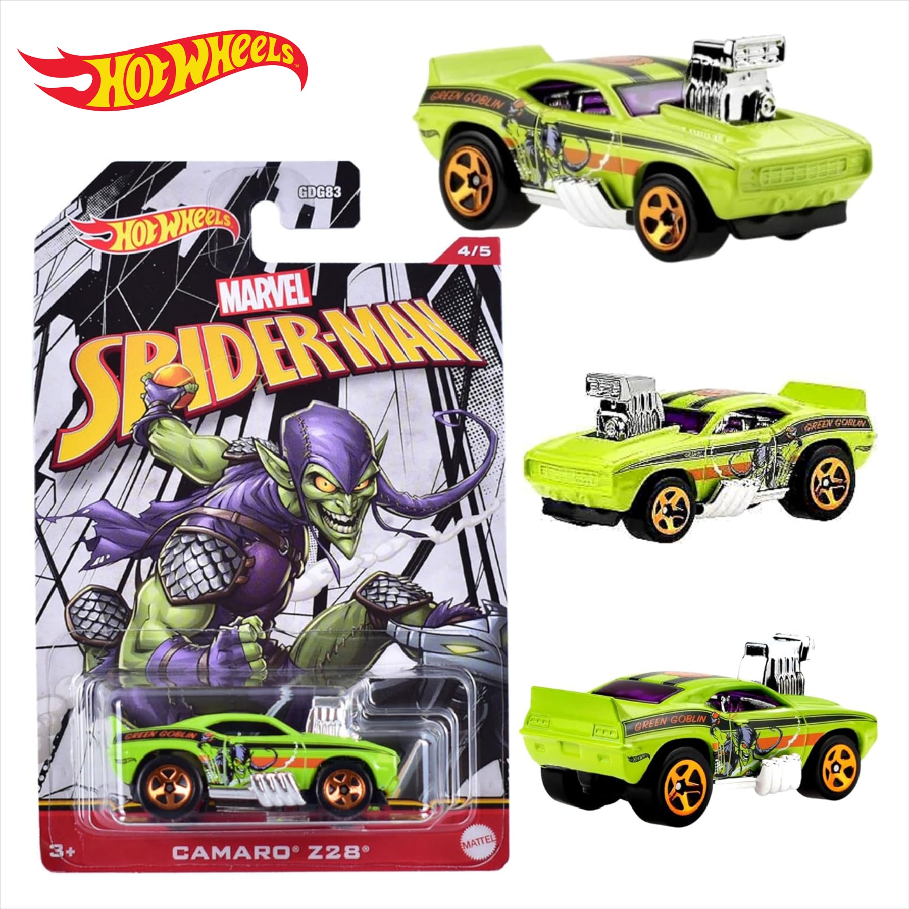 Hot Wheels Marvel Spider-Man - Green Goblin Camaro Z28 Diecast Model Car - 4/5 - Toptoys2u