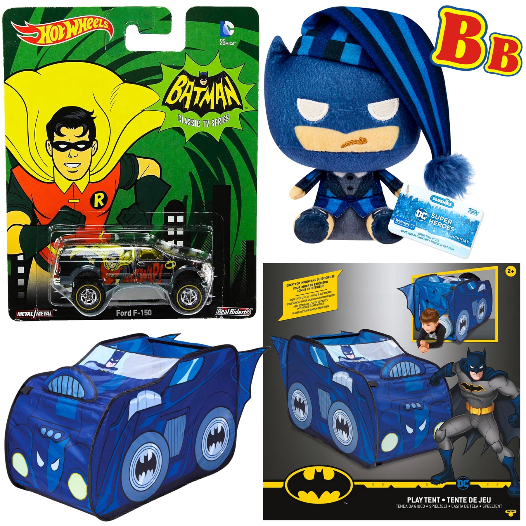 Batman Hot Wheels Robin Ford F-150 Diecast Model Car with 18cm Plush and Batmobile Play Tent - 3-Piece Bundle - Toptoys2u