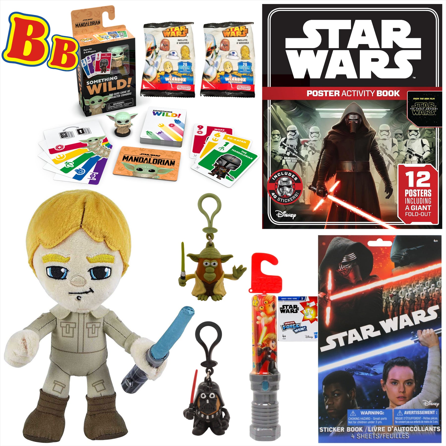 Star Wars Toy Figure and Activity Bundle - Luke Skywalker Plush, Funko Card Game, Yoda and Vader Figures, Poster and Sticker Books, and 3x Blind Bags - Toptoys2u