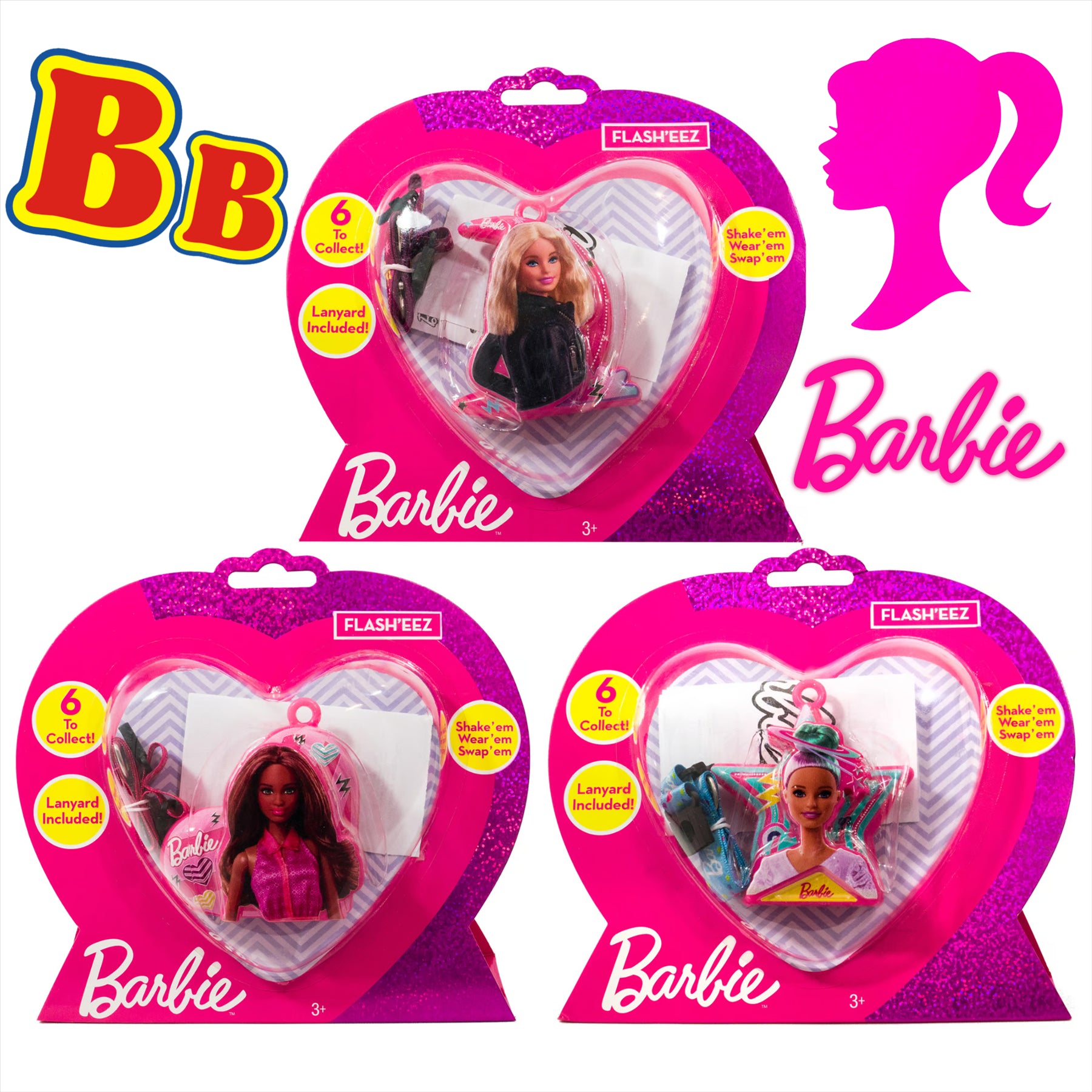 Barbie Flash'Eez Light-Up Character Toy Accessory with Lanyard - Pack of 3 - Toptoys2u