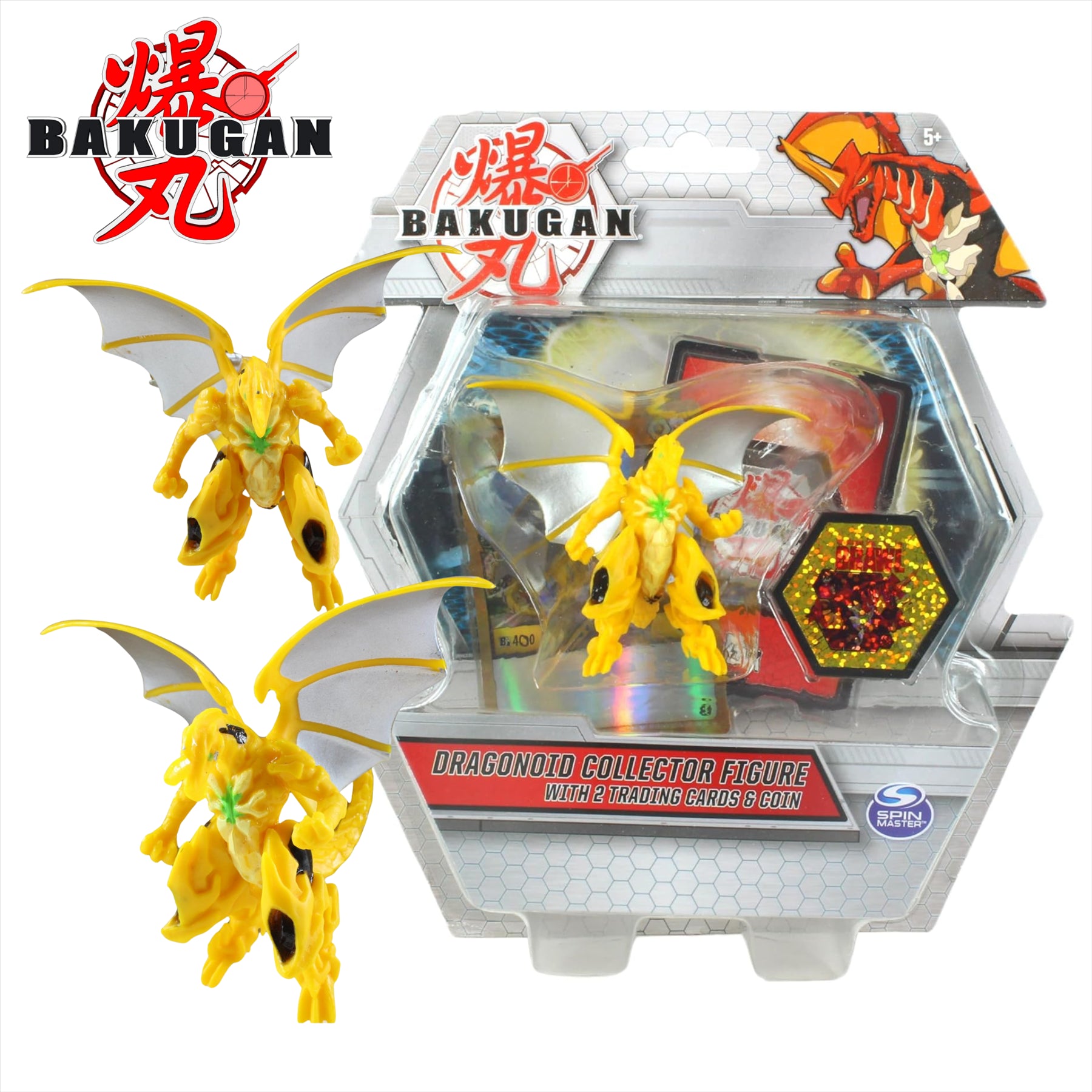 BAKUGAN - Dragonoid Yellow Collector Figure With 2 Trading Cards & Collectors Coin - Toptoys2u