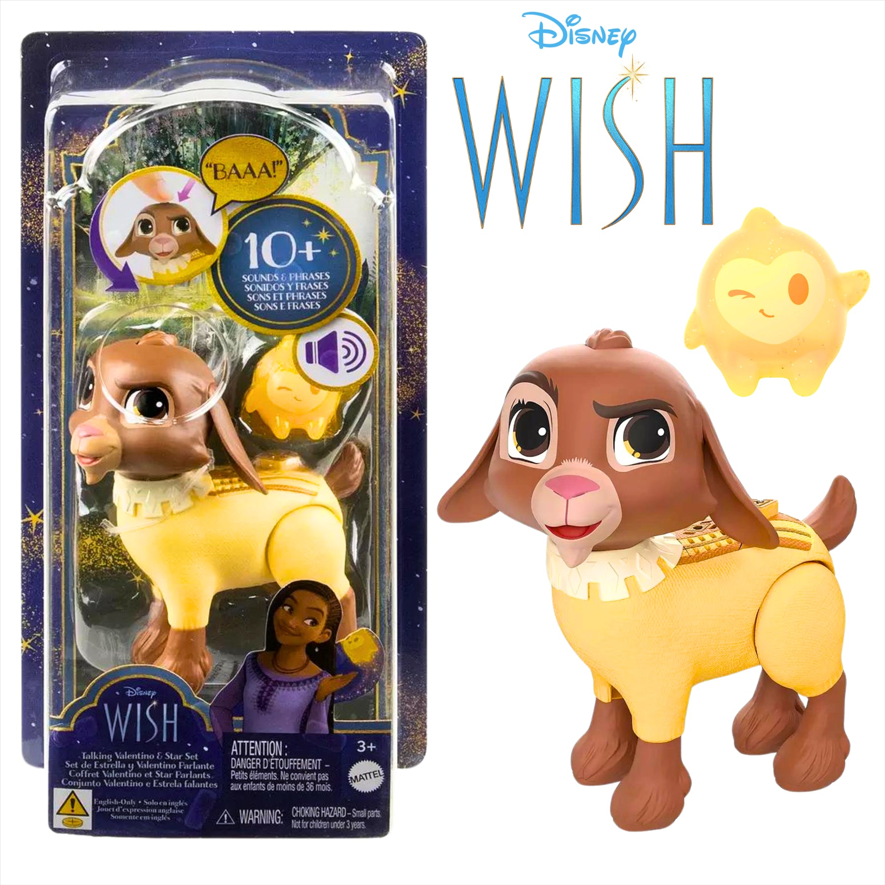 Disney Wish Talking Valentino and Star 12cm Toy Figure Playset with 10+ Sounds and Phrases - Toptoys2u