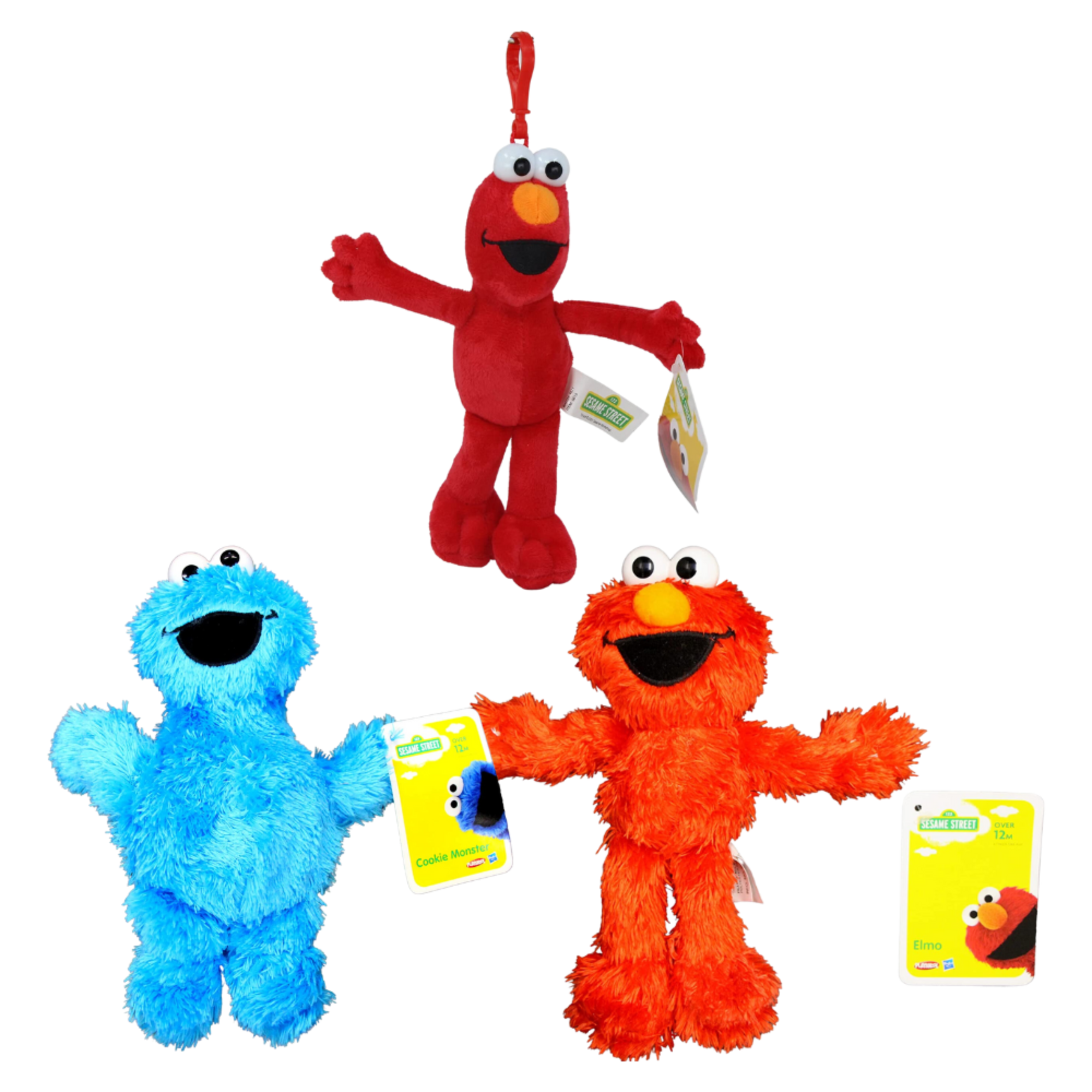 Sesame Street - 9" 23cm Plush Elmo, Cookie Monster & 8" 20cm Elmo Clip - Toptoys2u