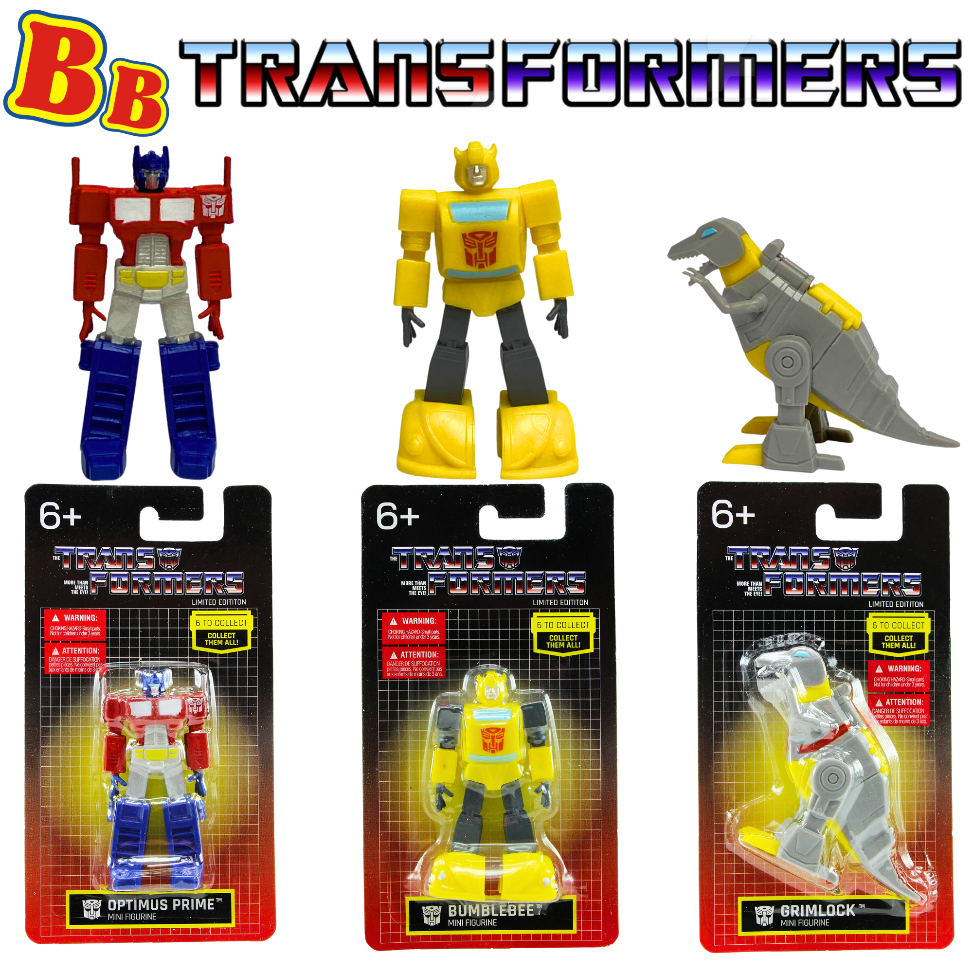 Transformers Autobots 2.5" Mini Figure Bundle -  Optimus Prime, Bumblebee & Grimlock (Limited Edition) - Toptoys2u