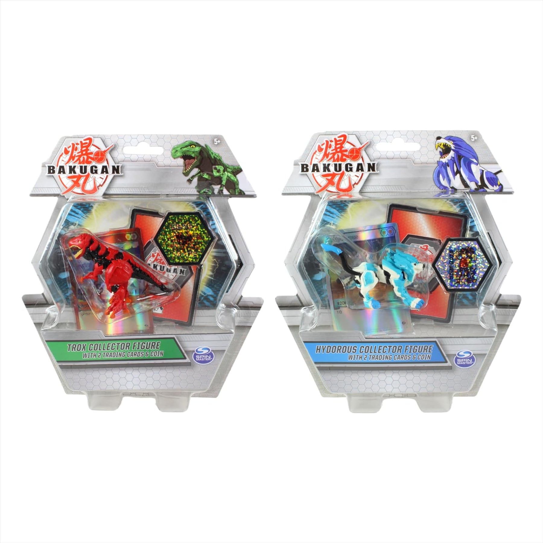 Bakugan - Deluxe Collector Figure Bundles With 2x Cards & Coin In Each Pack - Trox Red & Hydorous Blue - Toptoys2u