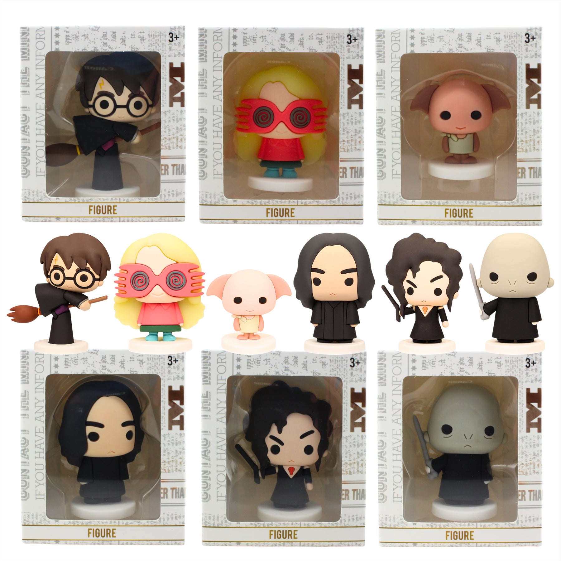 Harry Potter 6cm Miniature Toy Figure Bundle - 6 Figures Included - Harry Potter, Luna Lovegood, Dobby, Snape, Bellatrix Lestrange, and Voldemort - Toptoys2u