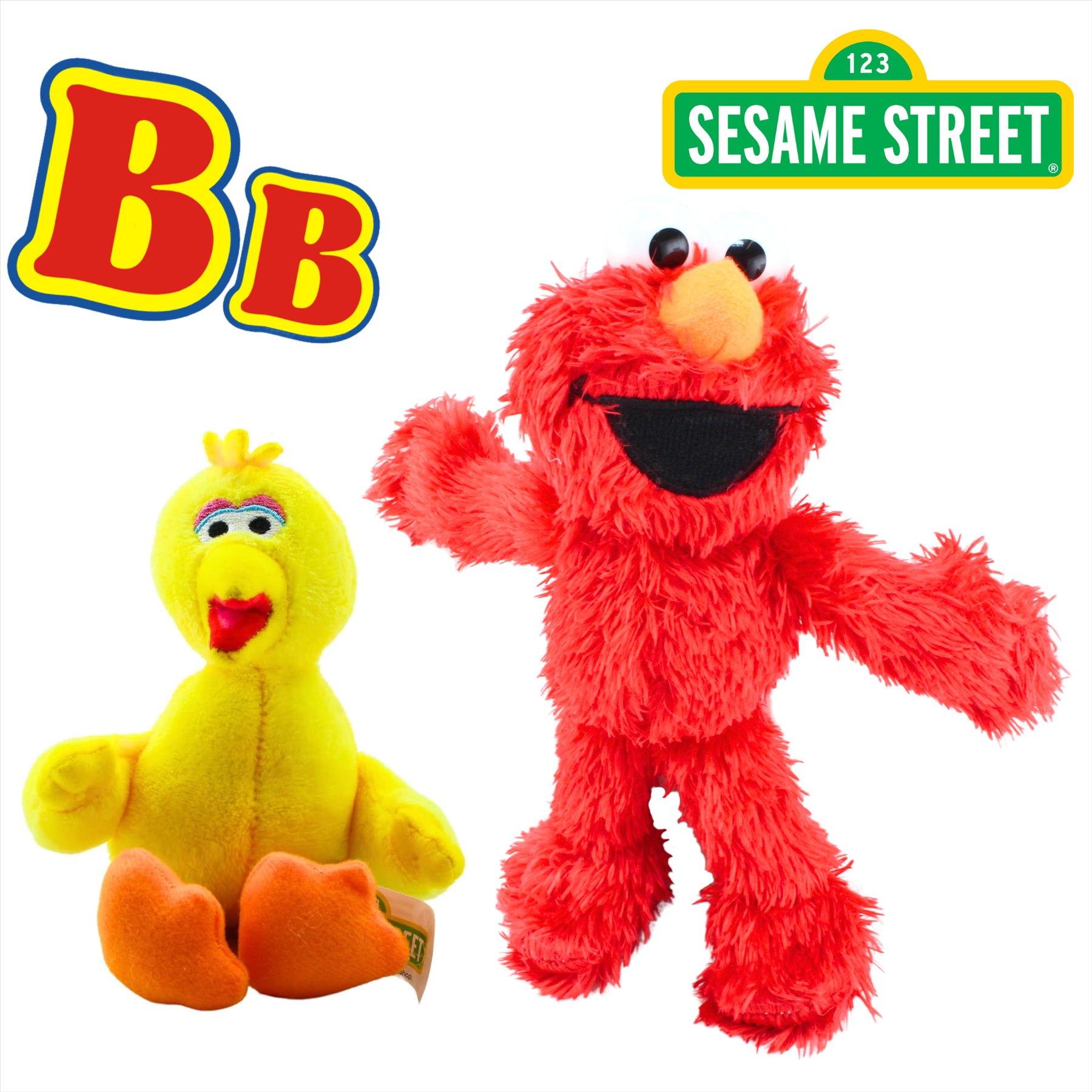 Sesame Street Super Soft Elmo 21cm and Big Bird 18cm Gift Quality Plush Toy Bundle - Toptoys2u