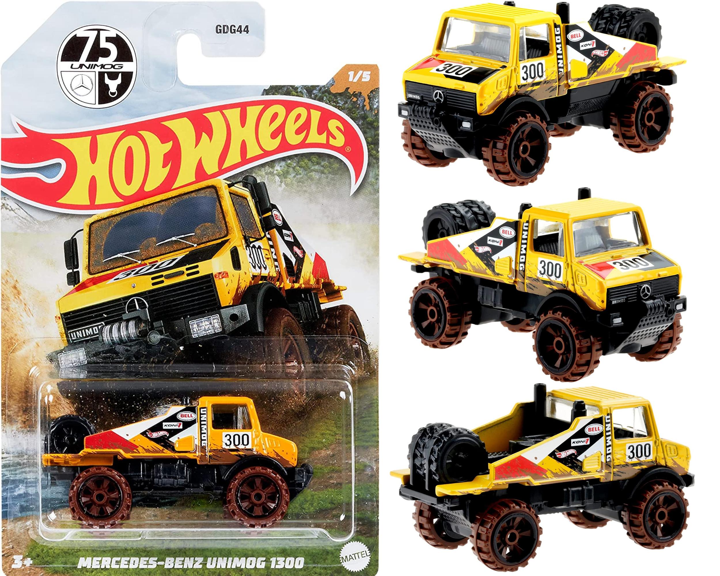 Hot Wheels Mud Runners - 1:64 Scale Diecast - 67 Jeepster Commando, Mercedes Benz Unimog 1300 & Olds 442 W-30 - Set of 3 - Toptoys2u