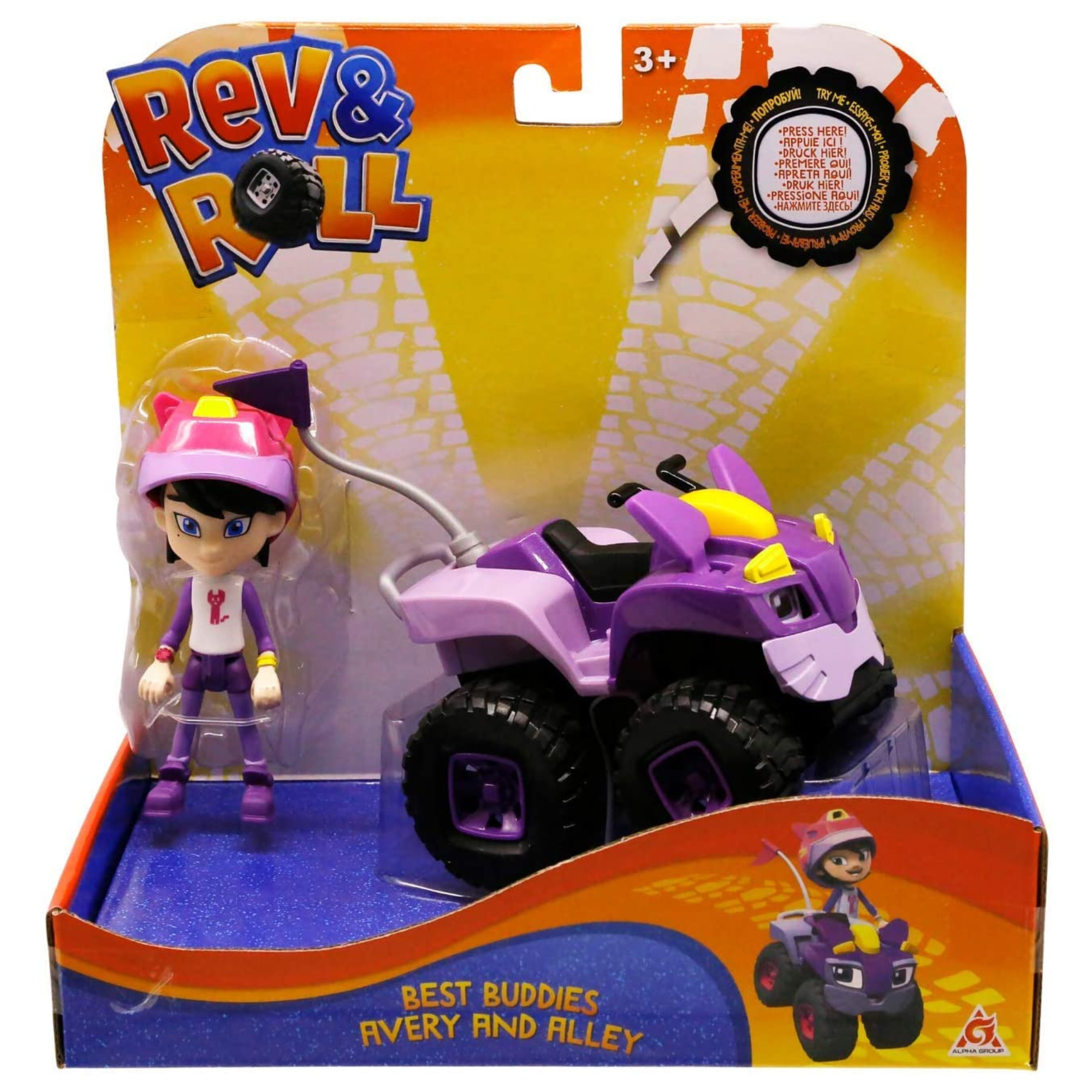 Rev & Roll BEST BUDDIES 17cm Alley Vehicle with Mechanical Functions and 10cm Avery Figure Cartoon Toy - Kids Toy Age 3+ - Toptoys2u