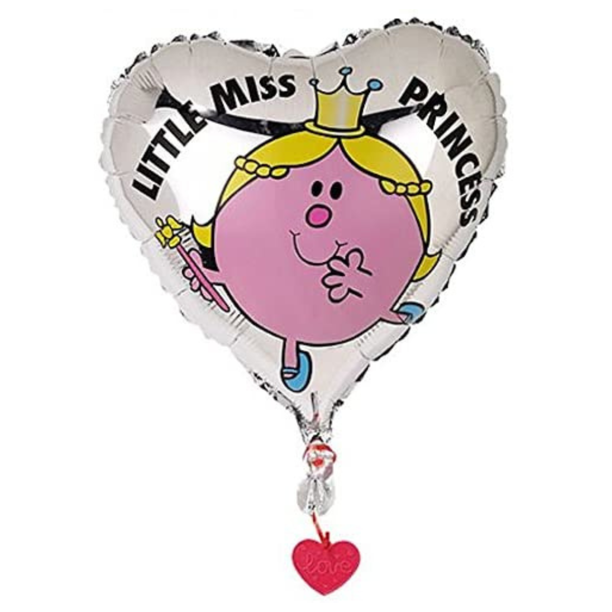 Mr Men Little Miss Princess - Heart Shaped 45cm 18" Birthday Party Foil Helium Balloon with Ribbon & Balloon Weight - Toptoys2u