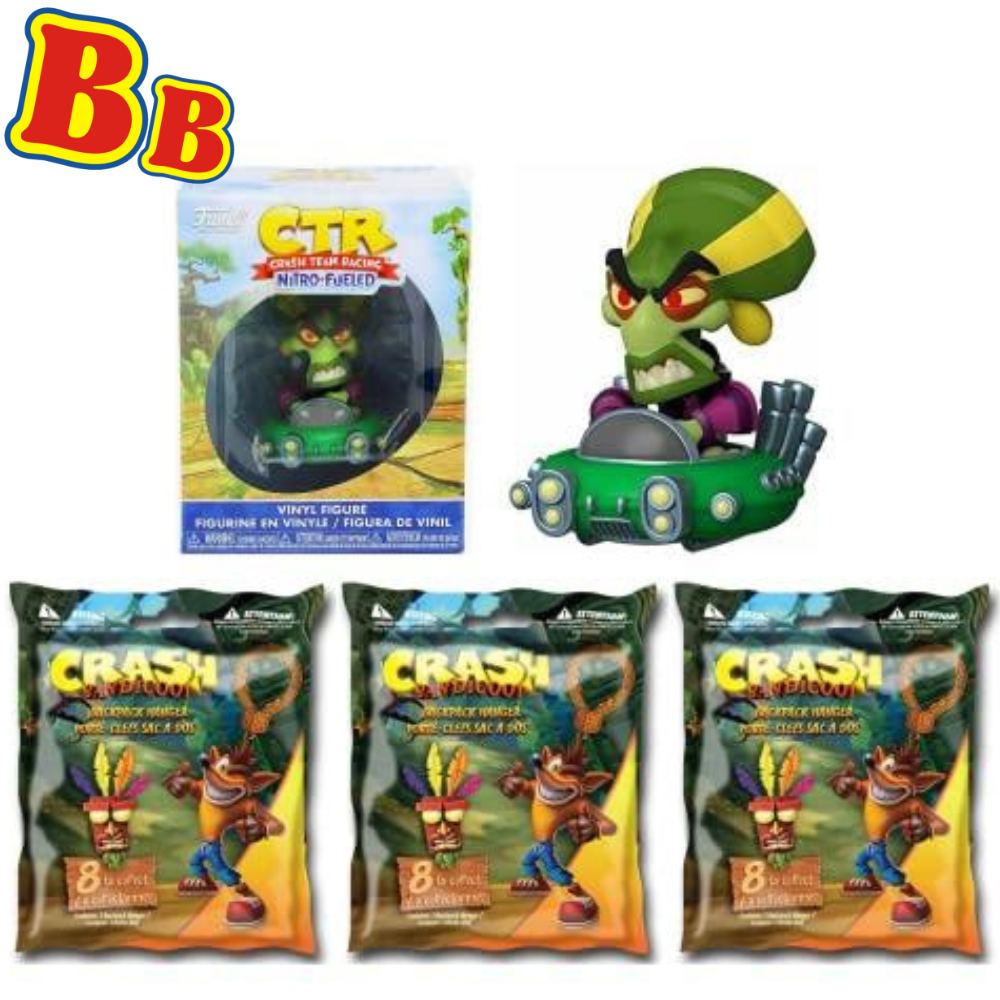 Crash Bandicoot 4 Piece Set - Funko Vinyl Figure Nitro Oxide & 3x Crash Bandicoot Collectible Blind Bag Hanger Figures - Toptoys2u
