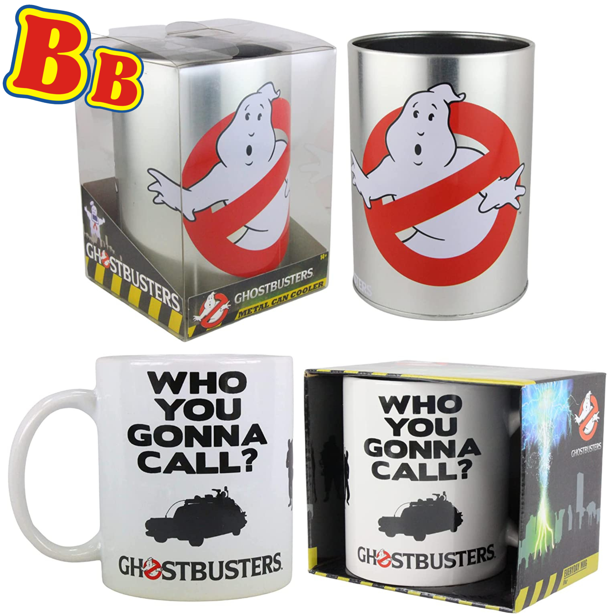 Ghostbuster Metal No Ghost Logo Can Cooler & 330ml "Who Ya Gonna Call" Mug - Twin Pack - Toptoys2u