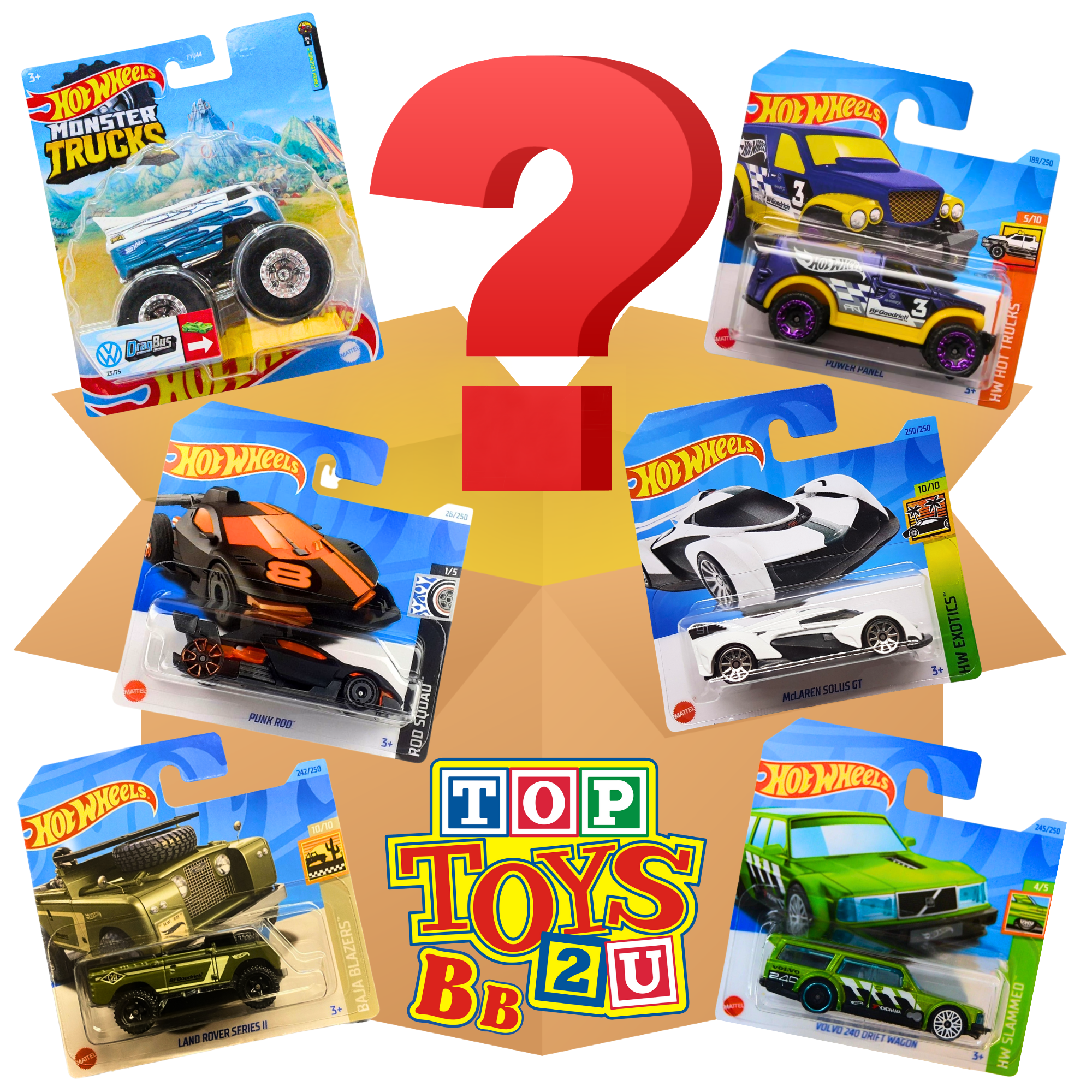 Toptoys2u Hot Weels Mystery Bargain Bundle Box - Includes 6 Diecast Toy Vehicles - Toptoys2u