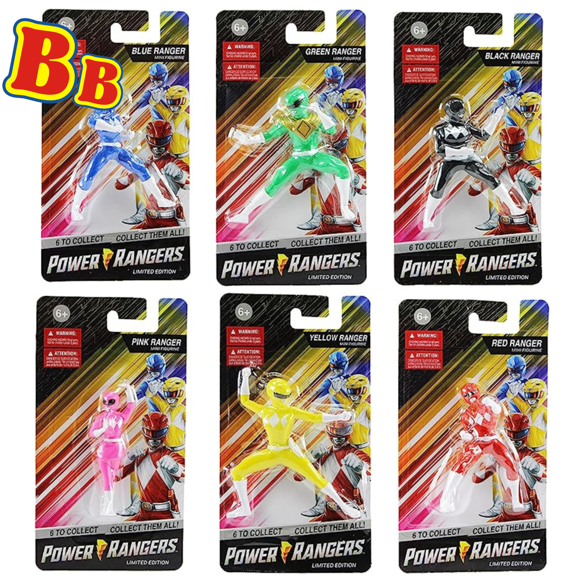 Power Rangers 2.5" Limited Edition Mini Figures - Blue, Green, Black, Pink, Yellow & Red Rangers Set of 6 - Toptoys2u