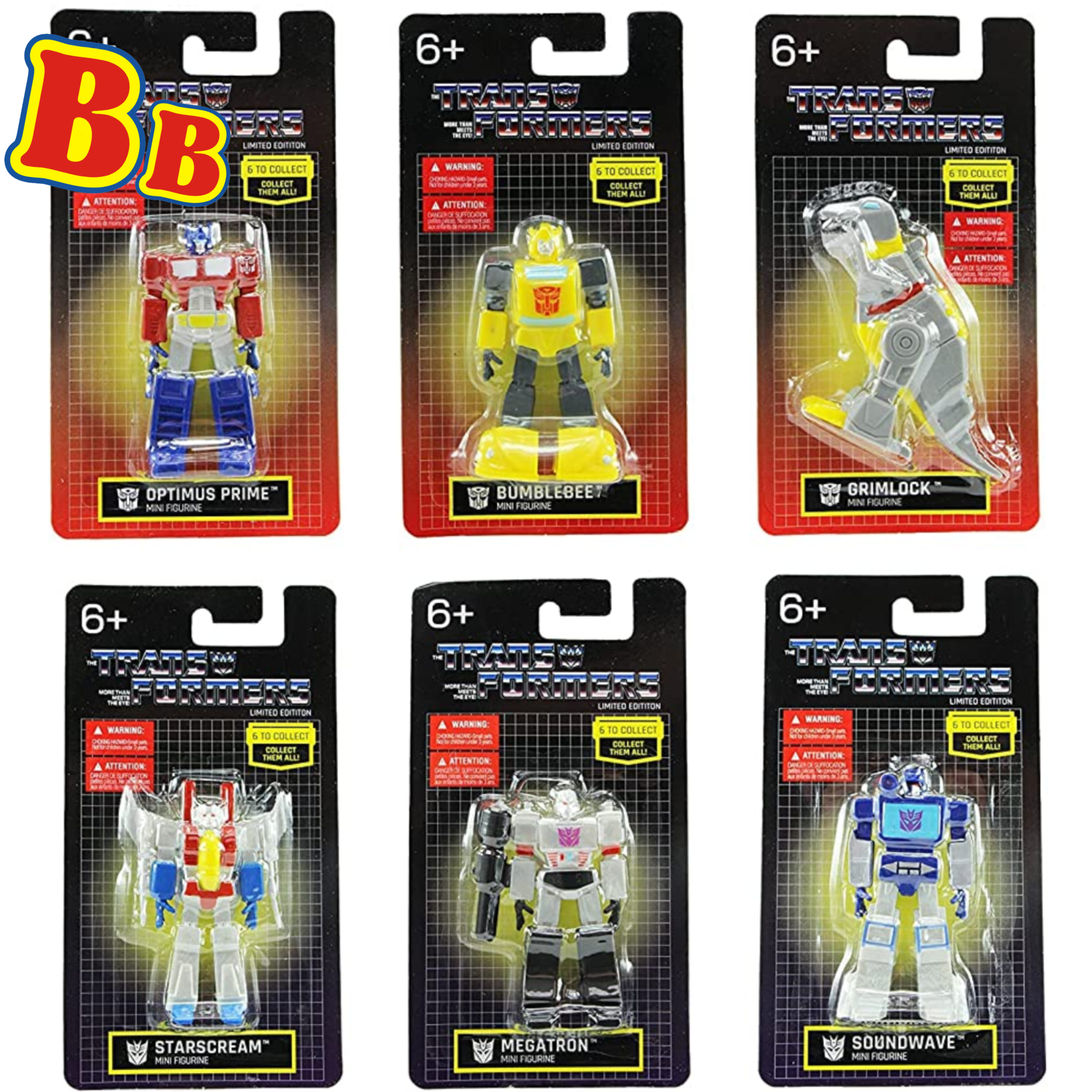 Transformers 2.5" Limited Edition Mini Figures - Starscream, Megatron & Soundwave, Optimus Prime, Bumblebee & Grimlock Set of All 6 - Toptoys2u