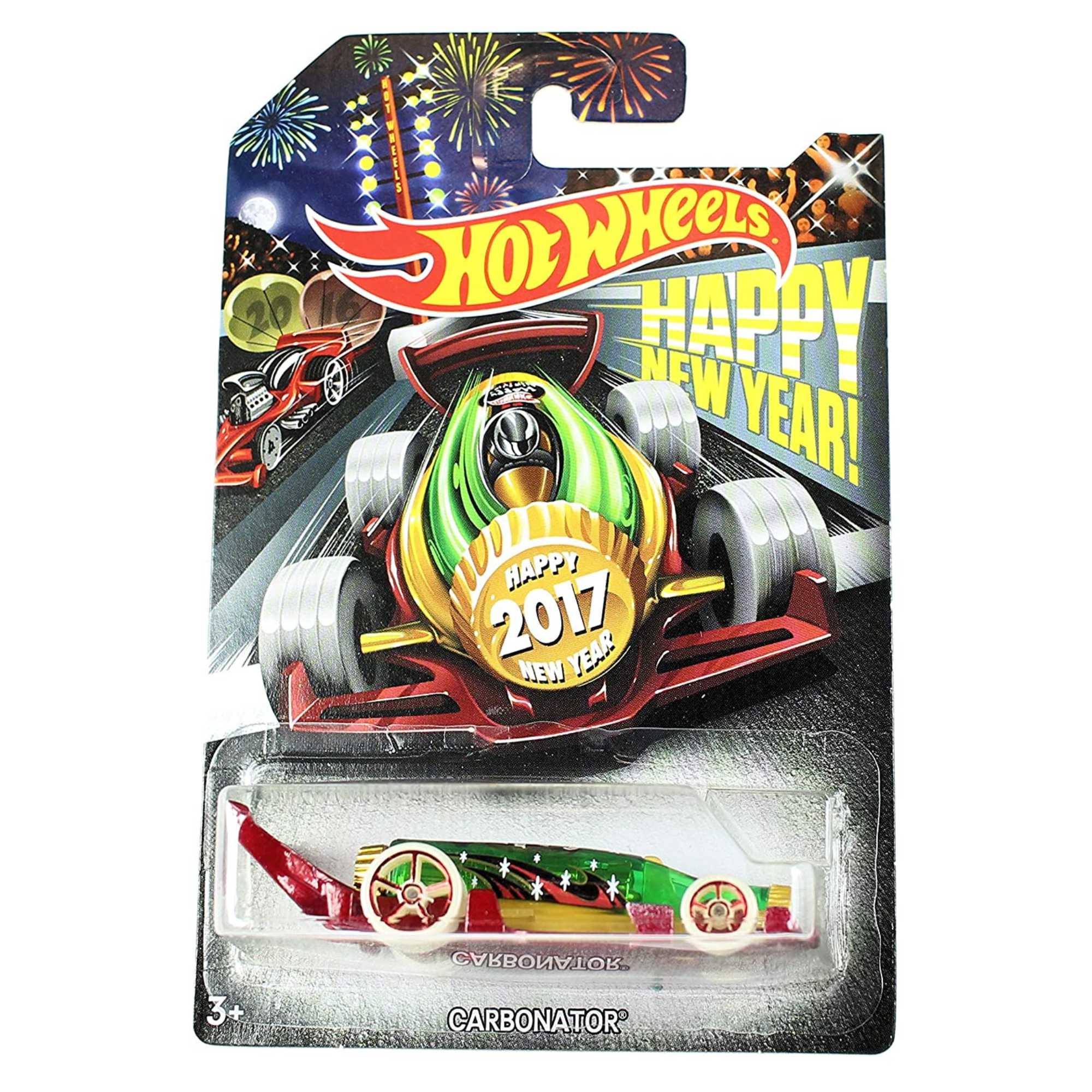 2017 Hot Wheels Happy New Year Green And Red Carbonator Bottle Opener - Toptoys2u