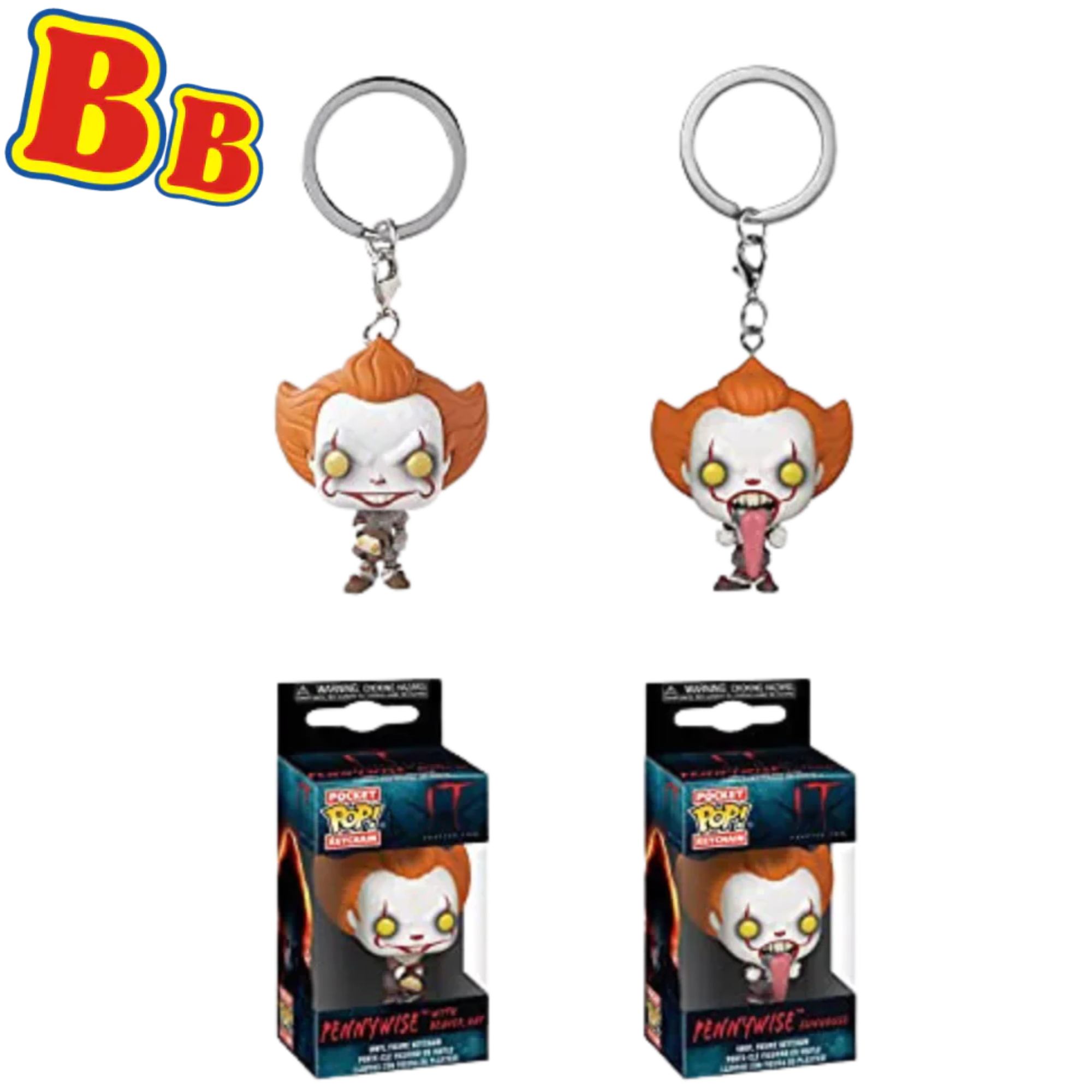 Funko POP! Keychain: Pennywise IT Chapter Two Vinyl Figures - Pennywise Funhouse & Beaver Hat Twin Pack