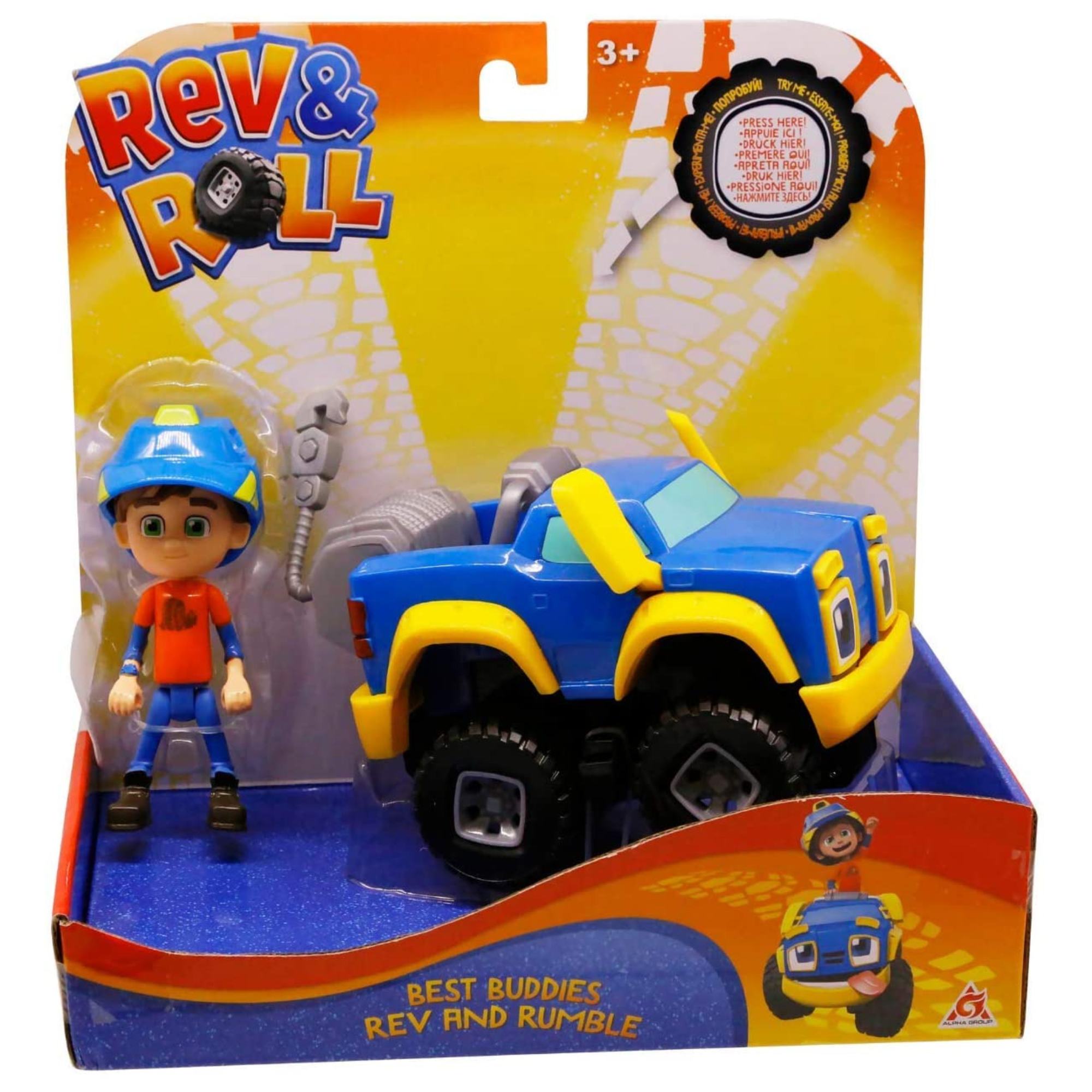 Rev & Roll BEST BUDDIES 17cm Rumble Vehicle with Mechanical Functions and 10cm Rev Figure Cartoon Toy - Kids Toy Age 3+ - Toptoys2u