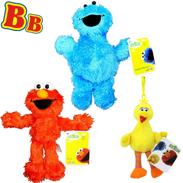 Sesame Street - 9" 23cm Plush Elmo, Cookie Monster & 7" 18cm Big Bird Clip - Toptoys2u