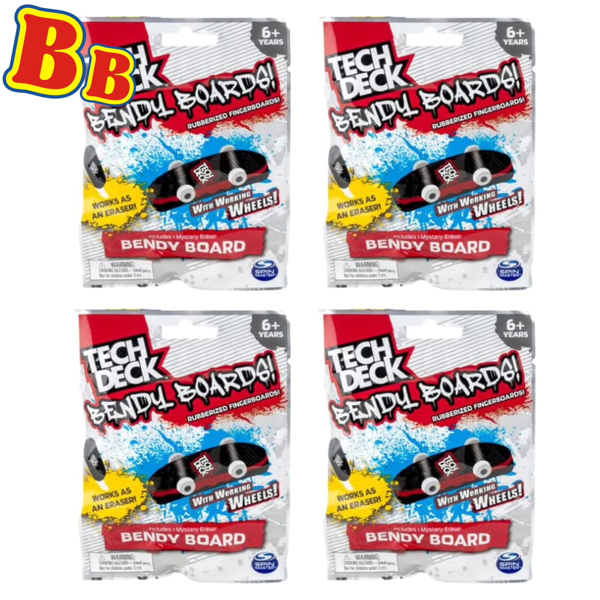 Tech Deck Bendy Boards Rubber Eraser Finger Board Blind Bag - Pack of 4 - Toptoys2u
