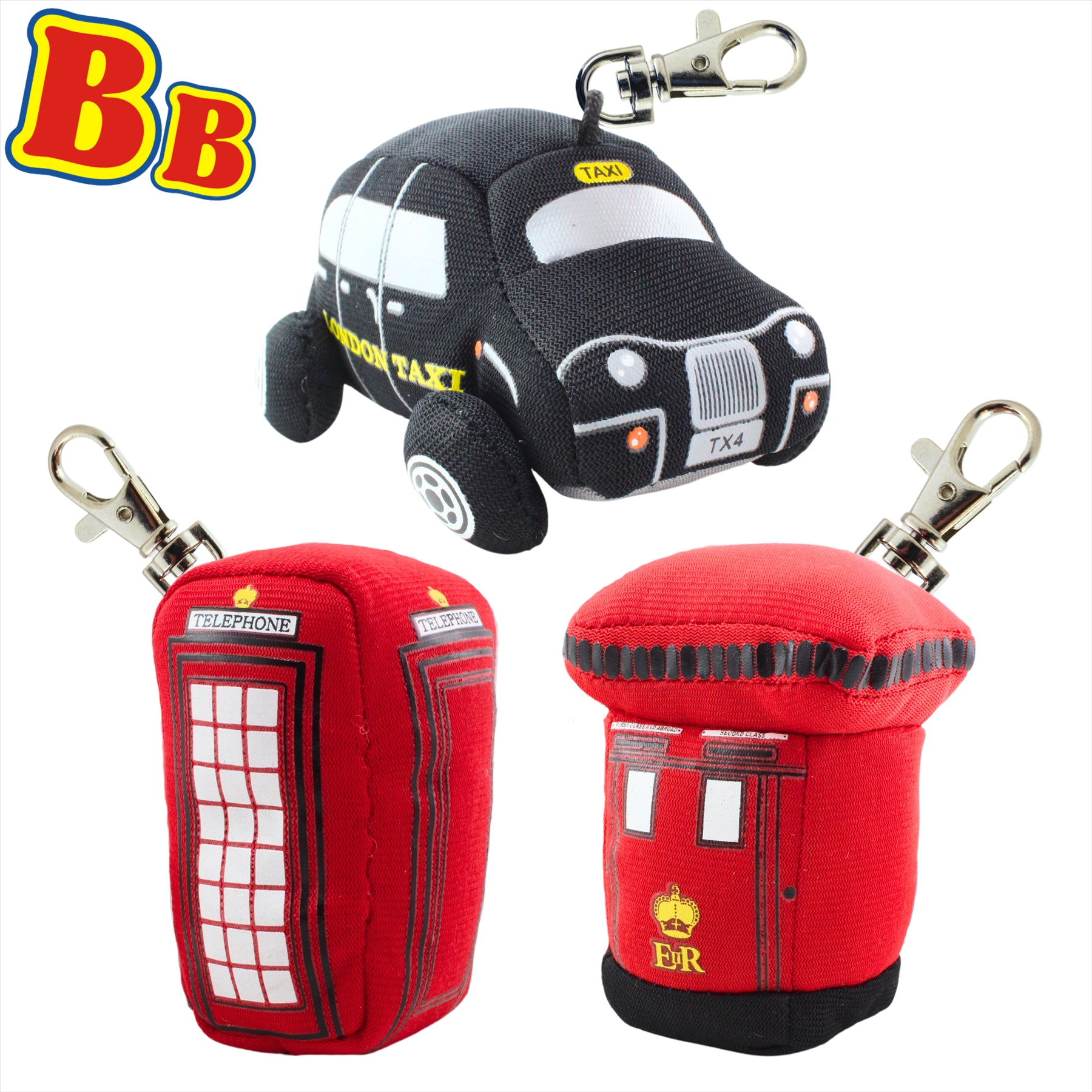 Aurora London Taxi, Phone Box, & Post Box Collectible 9cm Plush Keyclips - Pack of 3 - Toptoys2u