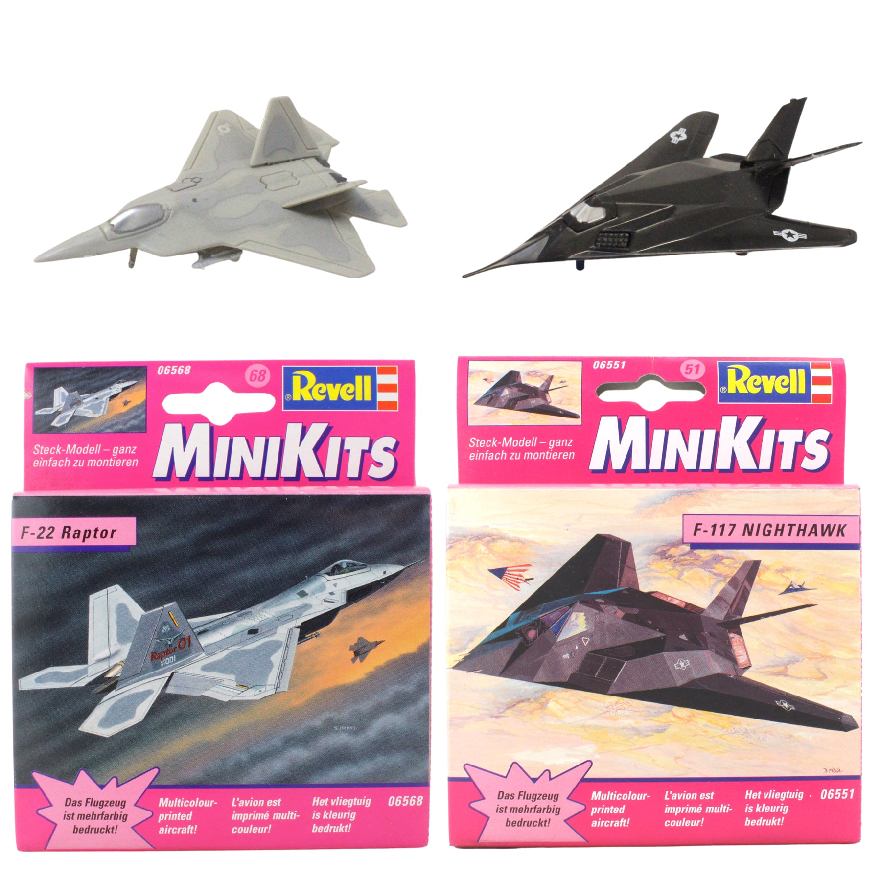 Revell MiniKits Model Plane Buildable Sets Pre Painted - Made in 2000 - F-22 Raptor & F-117 Nighthawk - Set 5 - Twin Pack - Toptoys2u