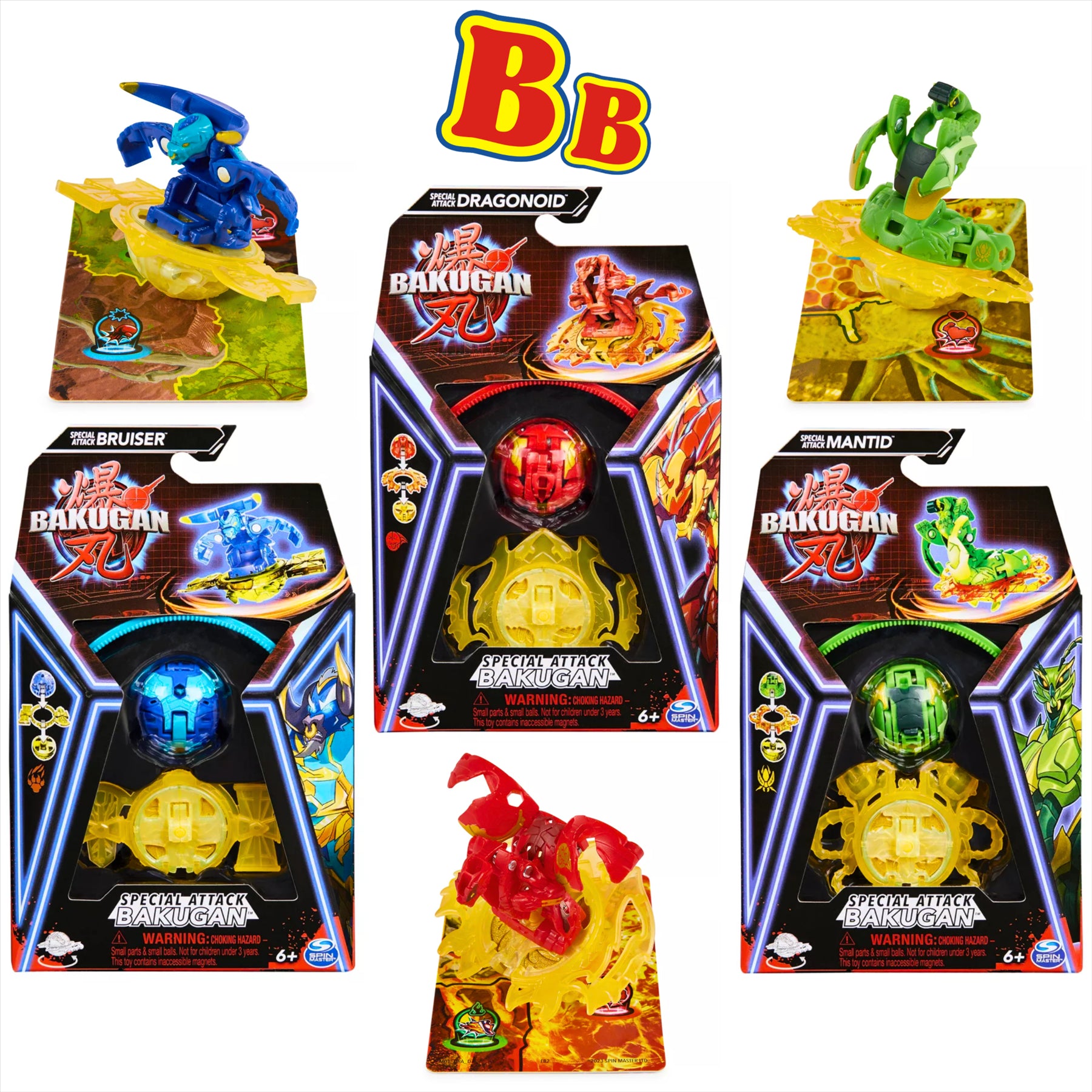 Bakugan Special Attack Bruiser, Dragonoid, and Mantid Collectible Transforming Interactive Battle Figure Toys - Pack of 3 - Toptoys2u